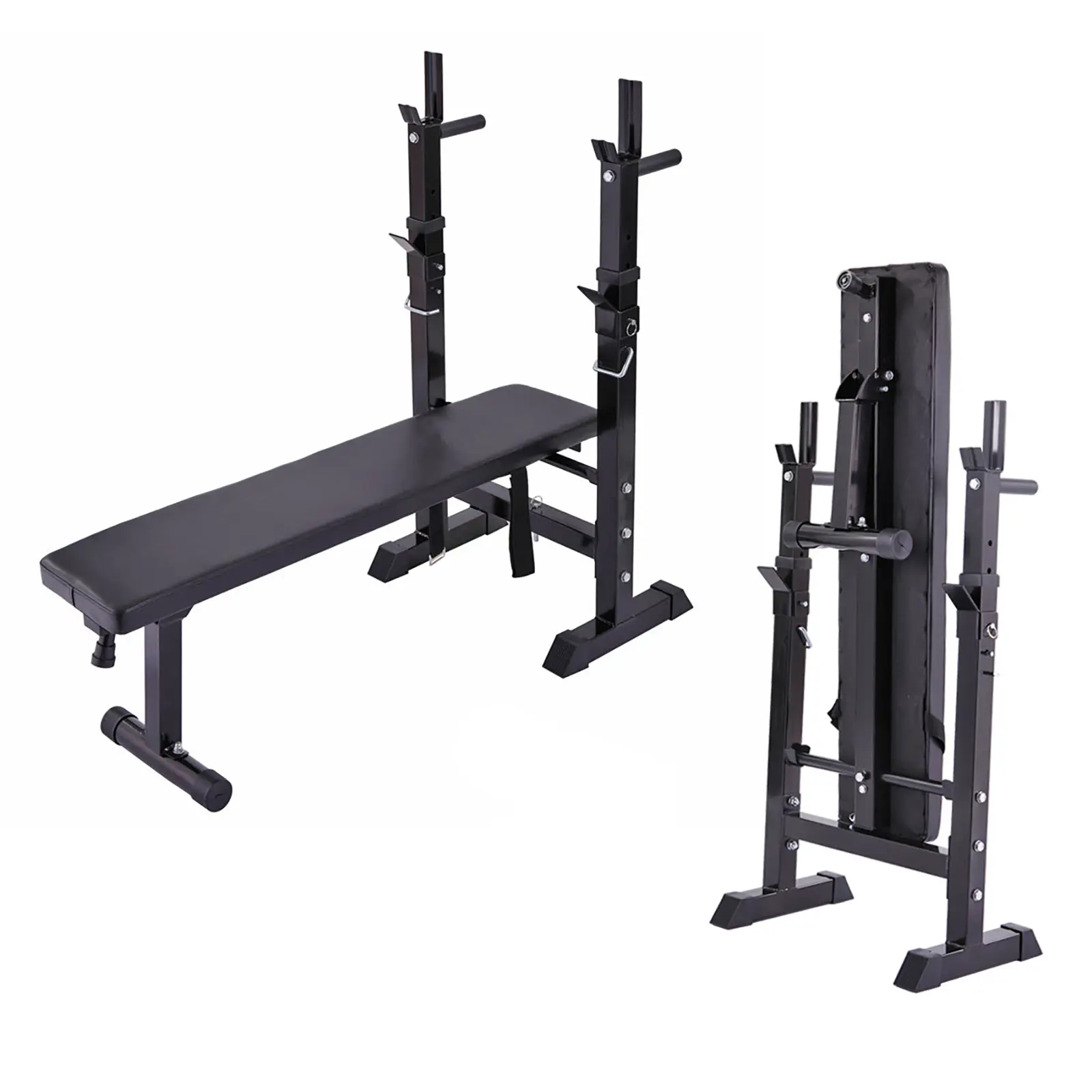 Adjustable Folding Multifunctional Workout Station Adjustable Workout Bench with Squat Rack - balck red