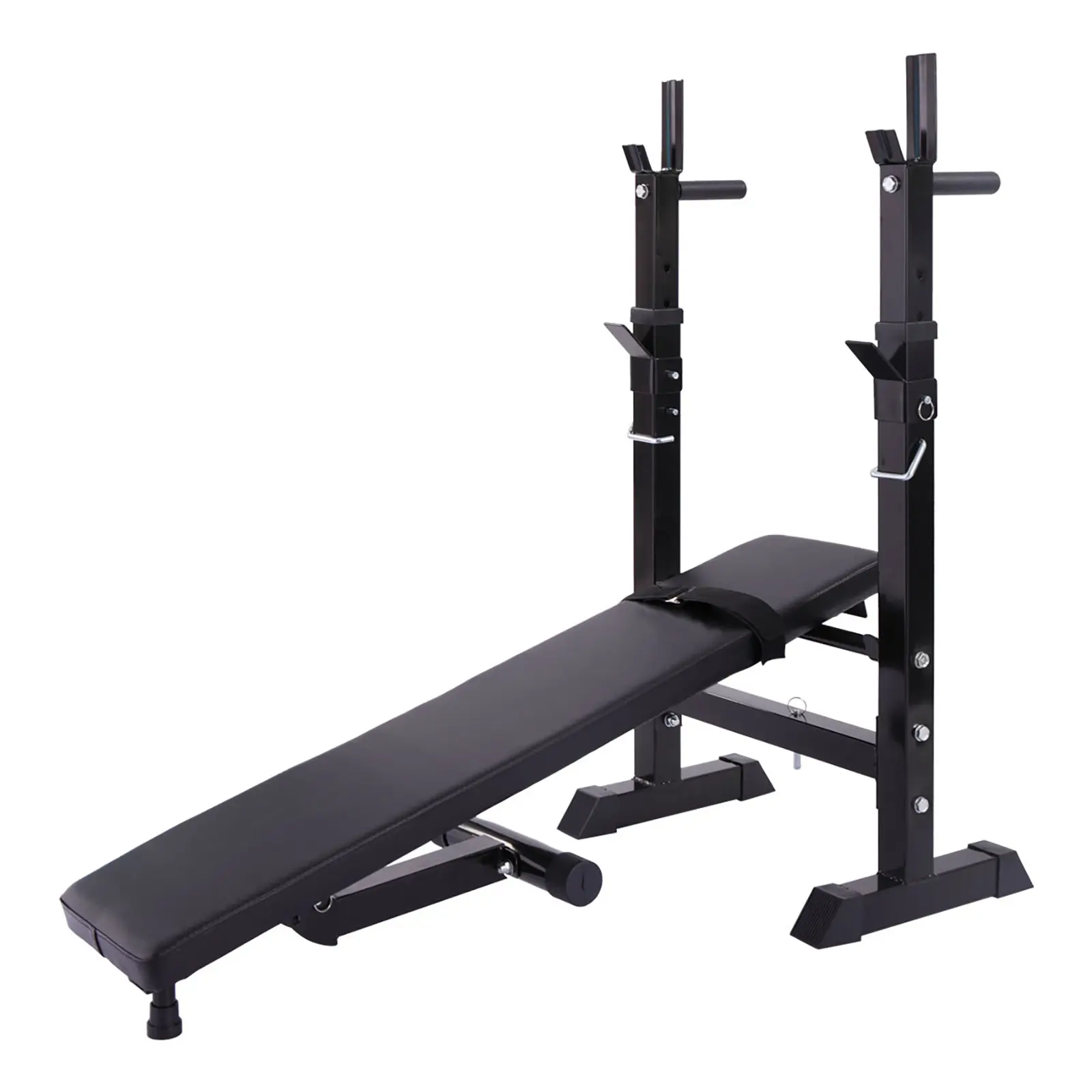 Adjustable Folding Multifunctional Workout Station Adjustable Workout Bench with Squat Rack - balck red