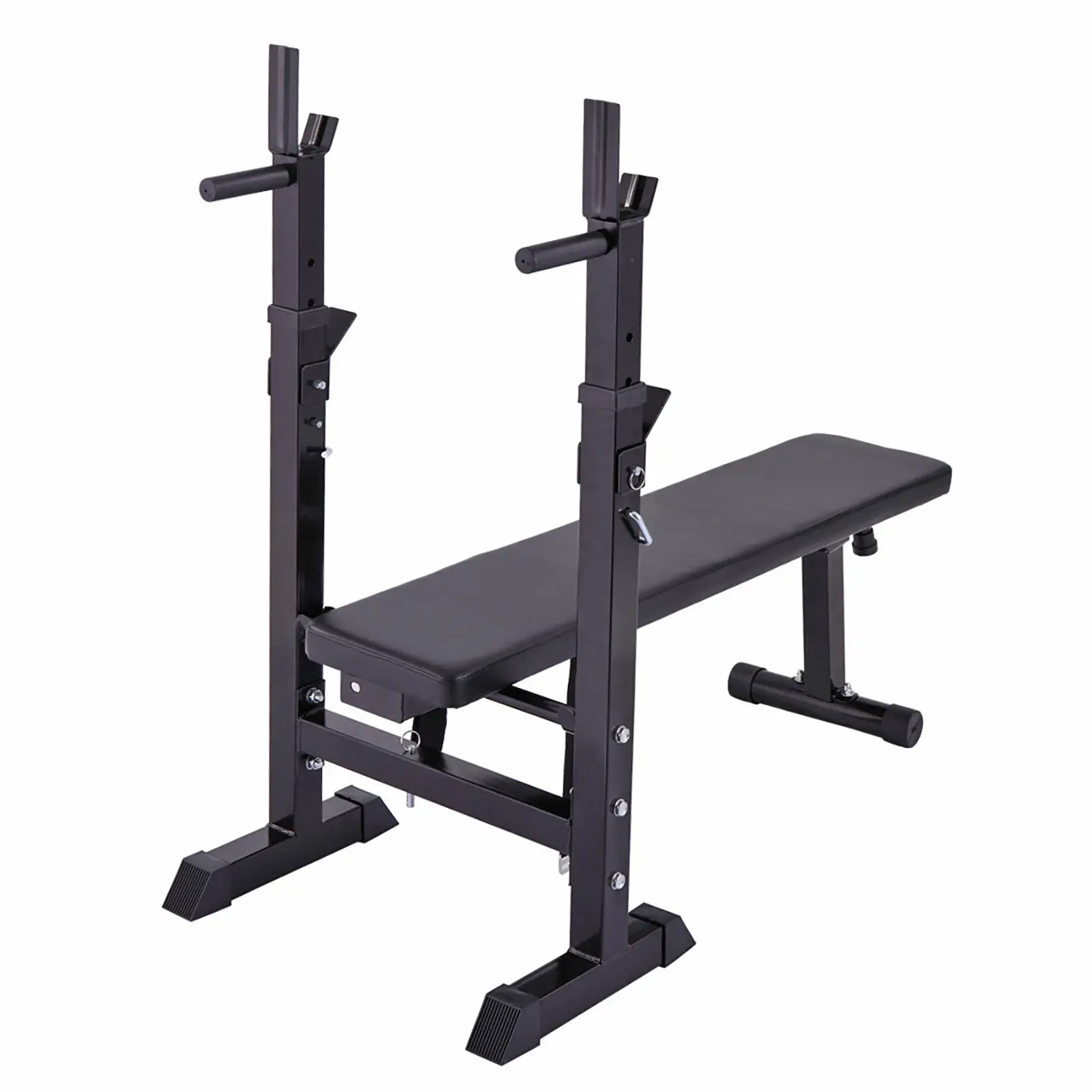 Adjustable Folding Multifunctional Workout Station Adjustable Workout Bench with Squat Rack - balck red