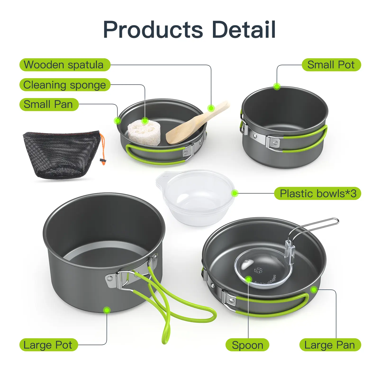 Portable Outdoor Tableware Camping Cookware 2-3 People Multifunctional Portable Cooking Set for Outdoor Stove