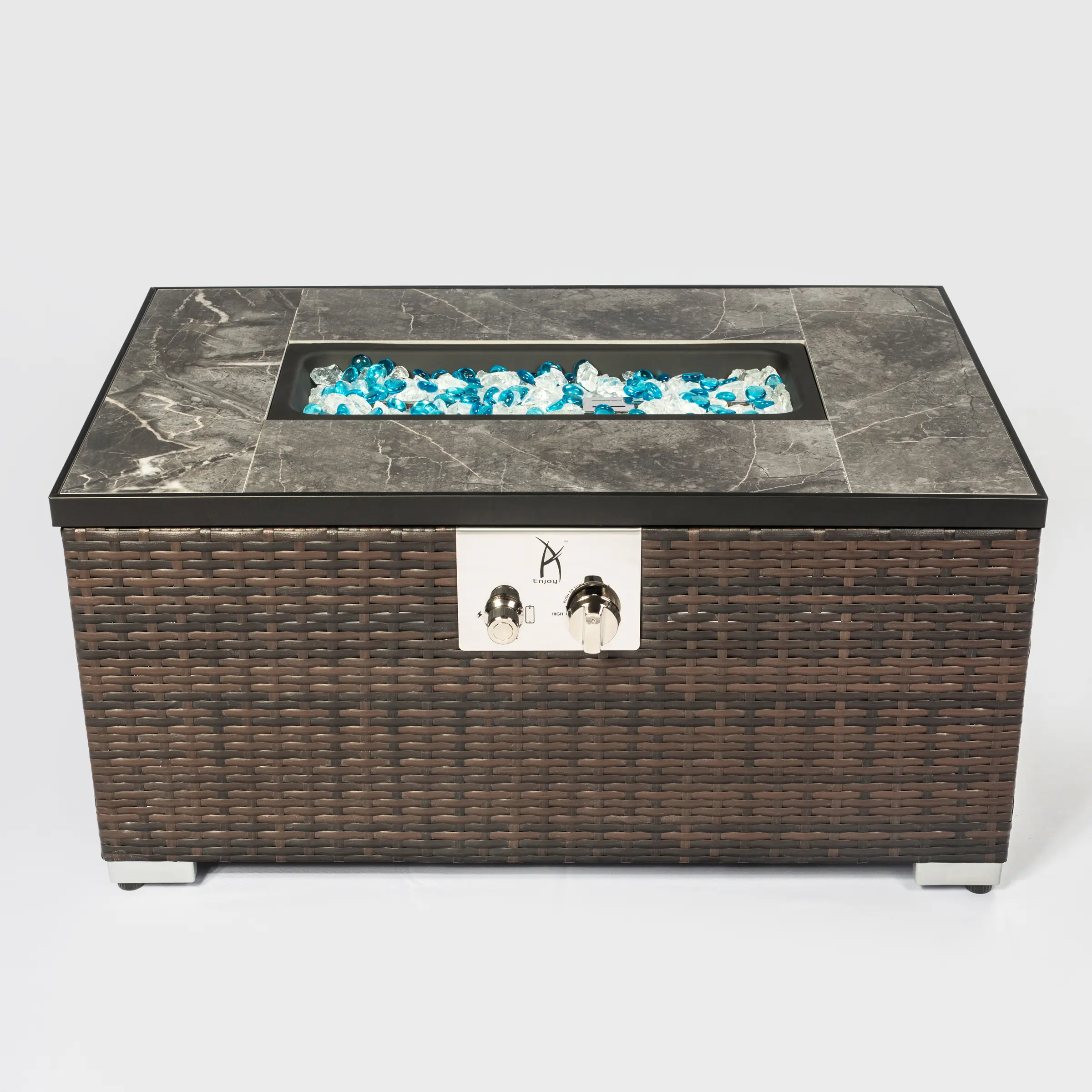 Rectangular Rattan Fire Pit Table Enjoy Outdoor
