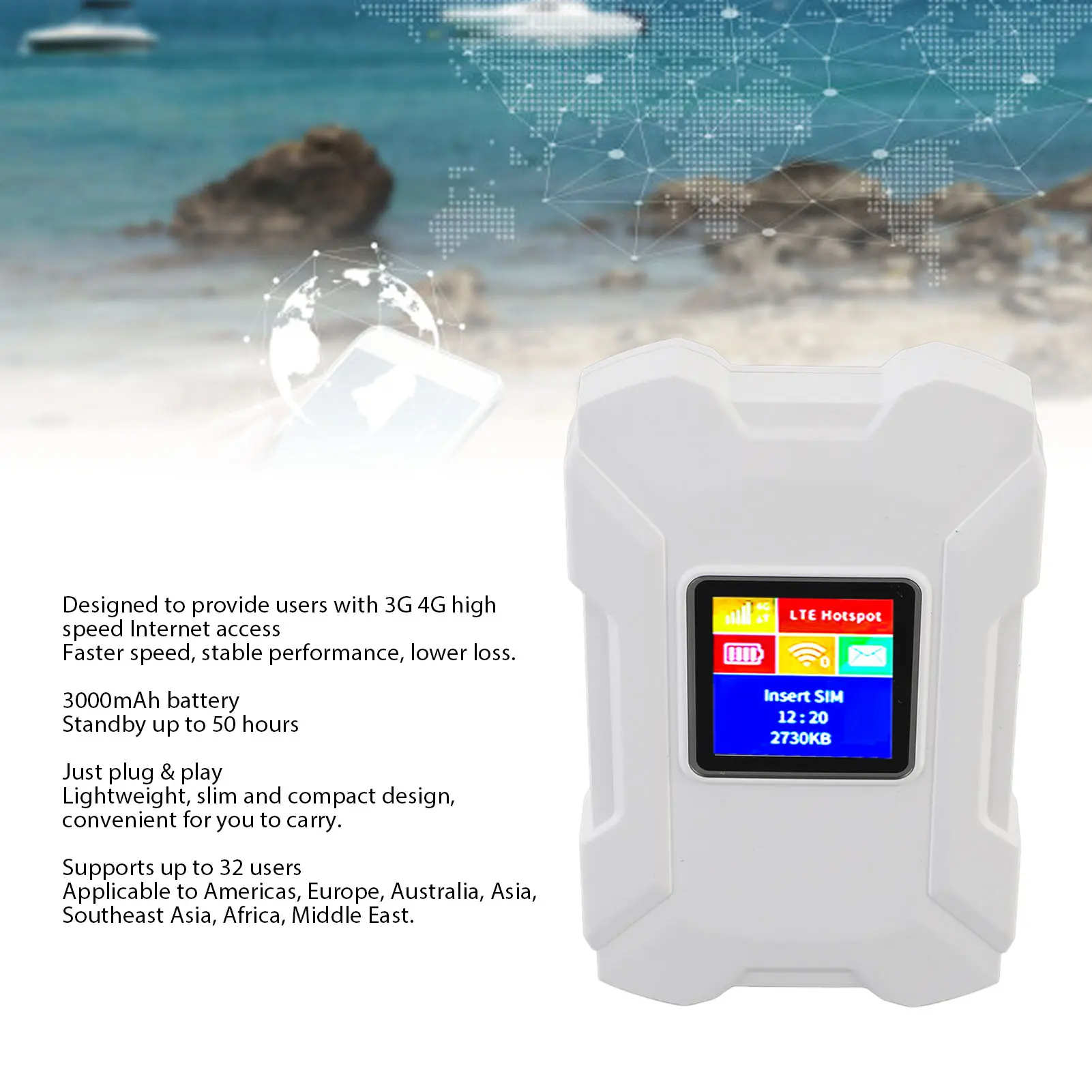 Portable Mobile Hotspot 1.44in Color Screen 4G LTE Portable Router Compact Support Up To 32 Users with SIM Card Slot for Office