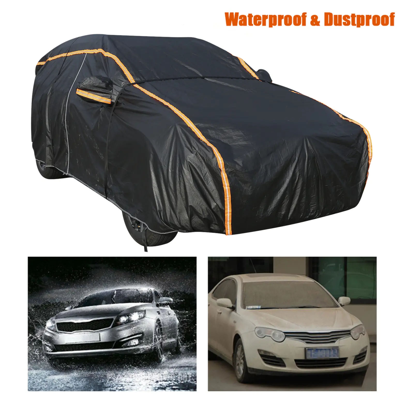 Car Cover Full Exterior Covers with Reflective Strip Waterproof Outdoor Protection UV Snow Rain Wind Dust All Weather for SUV 19