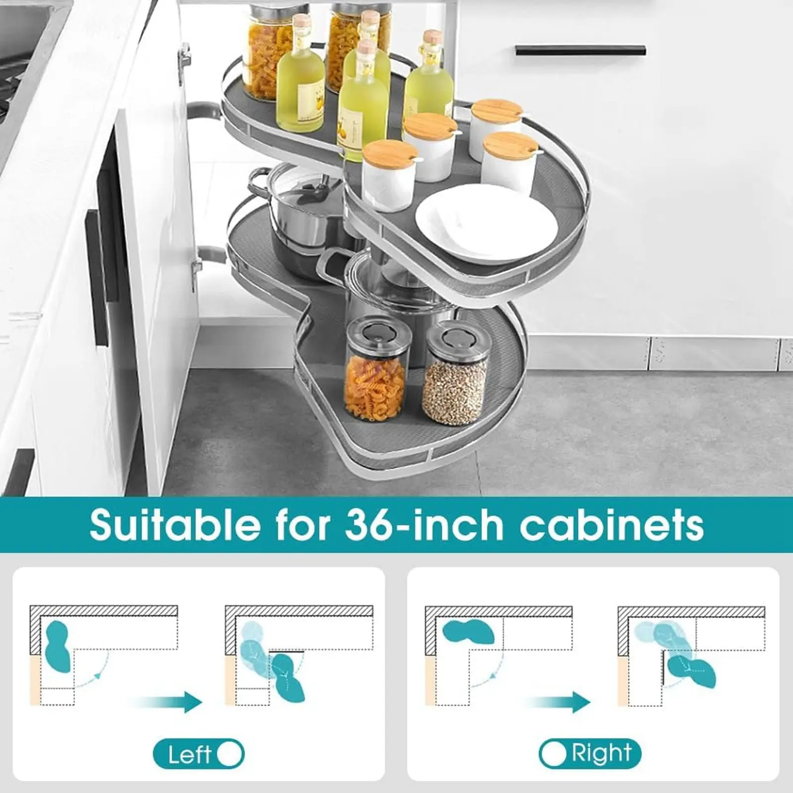 Blind Corner Cabinet Shelf Blind Corner Cabinet Tray Strong Load Bearing Oil Resistant 2 Tier Corrosion Prevention for Kitchen
