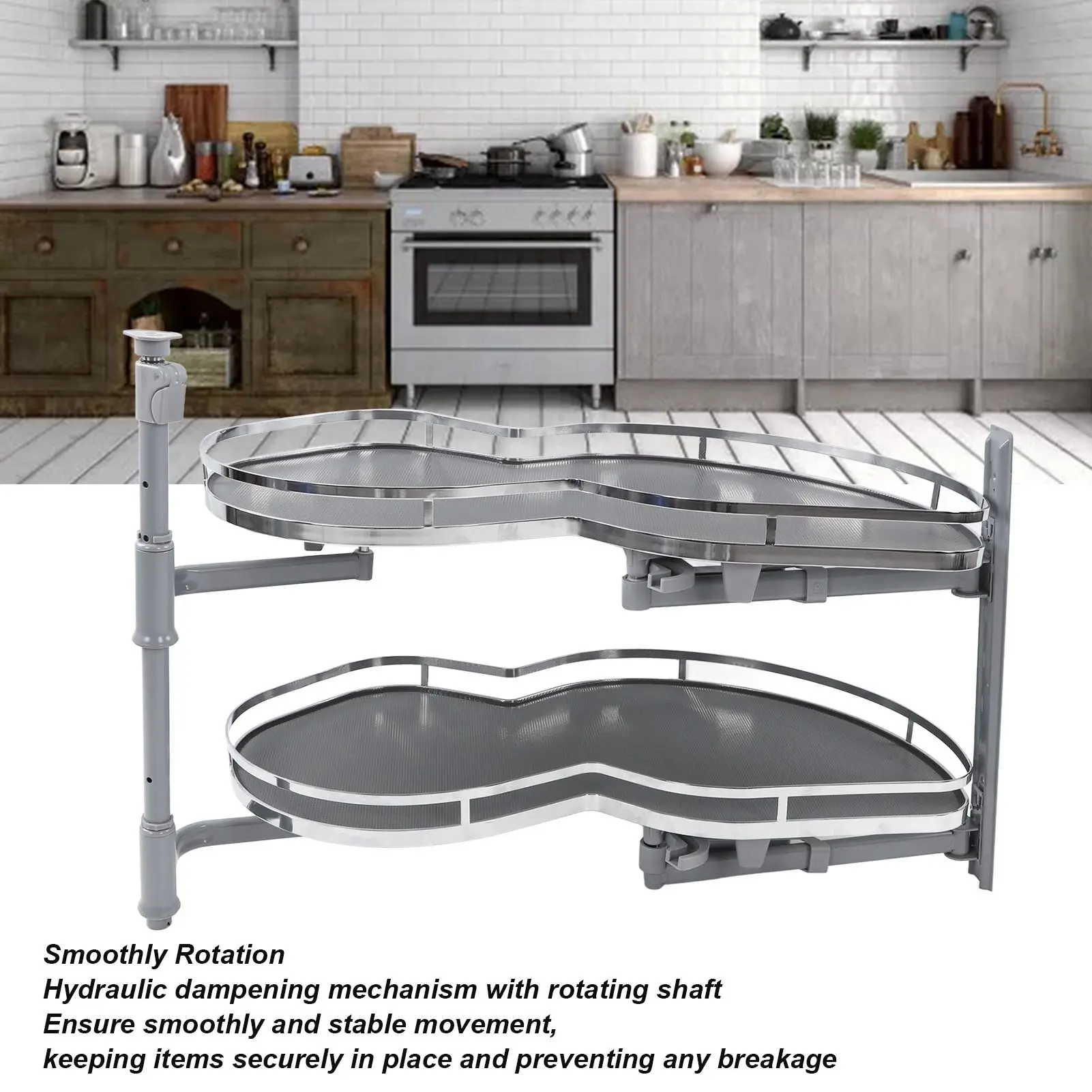 Blind Corner Cabinet Shelf Blind Corner Cabinet Tray Strong Load Bearing Oil Resistant 2 Tier Corrosion Prevention for Kitchen