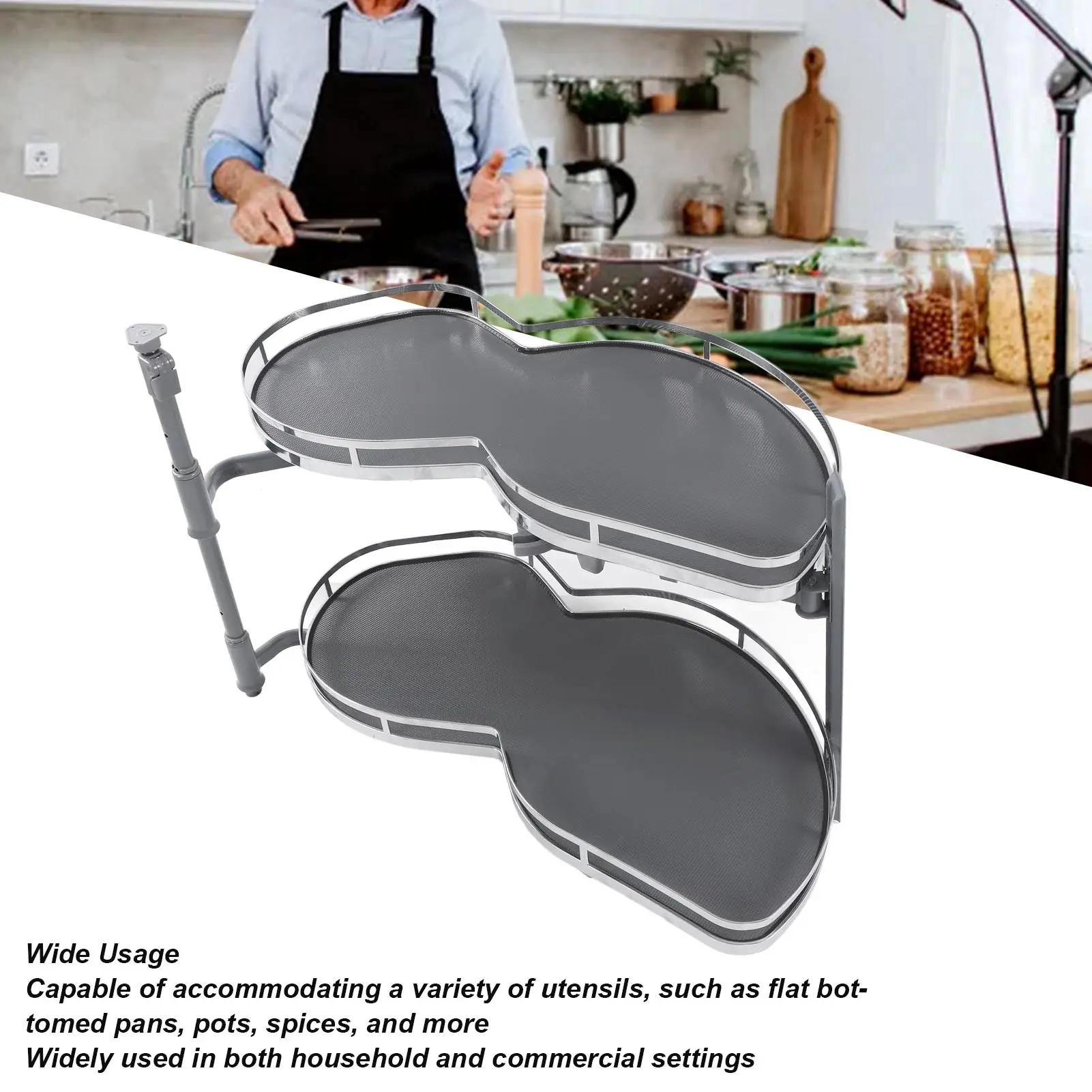 Blind Corner Cabinet Shelf Blind Corner Cabinet Tray Strong Load Bearing Oil Resistant 2 Tier Corrosion Prevention for Kitchen