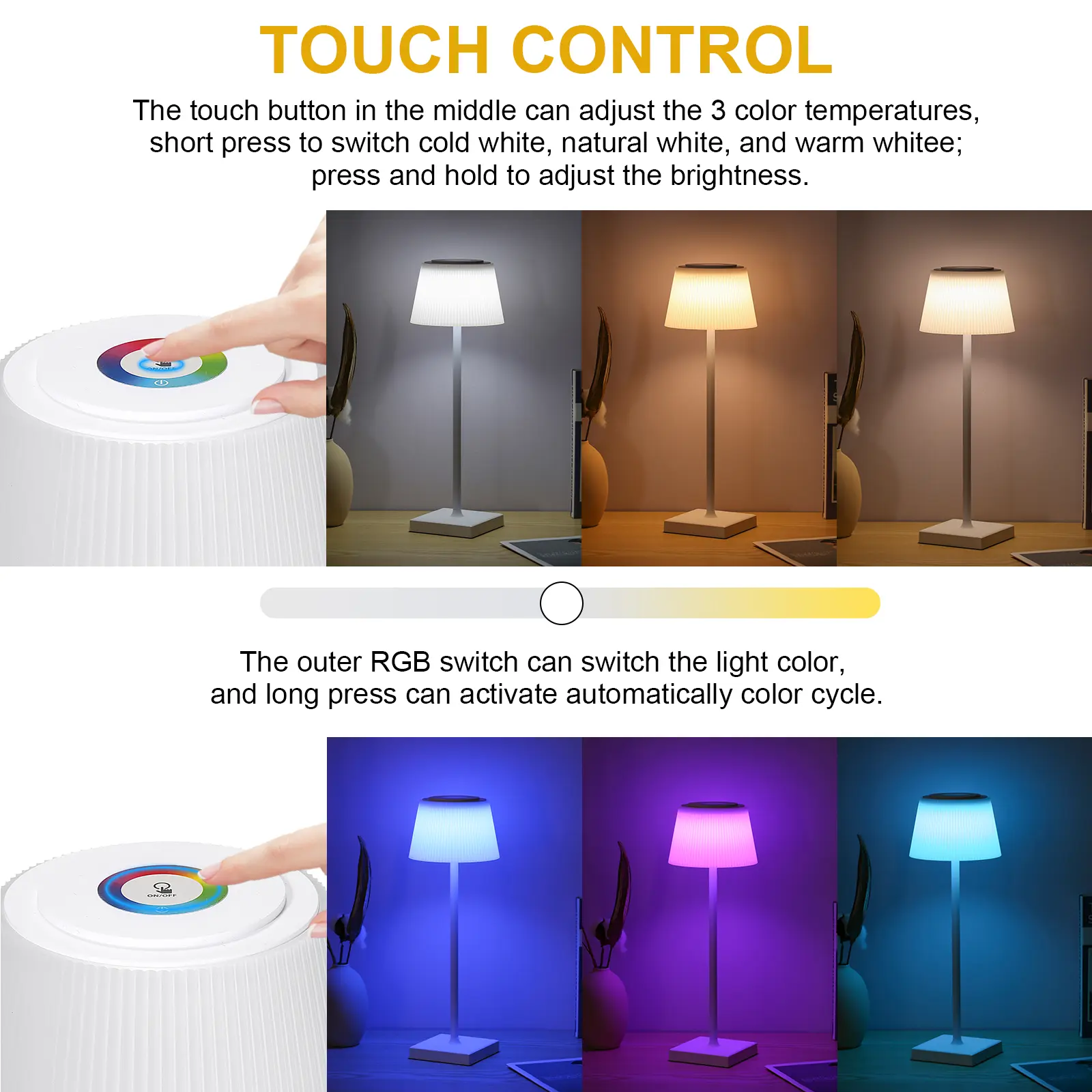 Neoglint RGB+CCT Table Lamp Colorful Desk Light Touch Control Bedside Lamp Reading Lamp for Living Room Bedroom 4000mAh Recharge