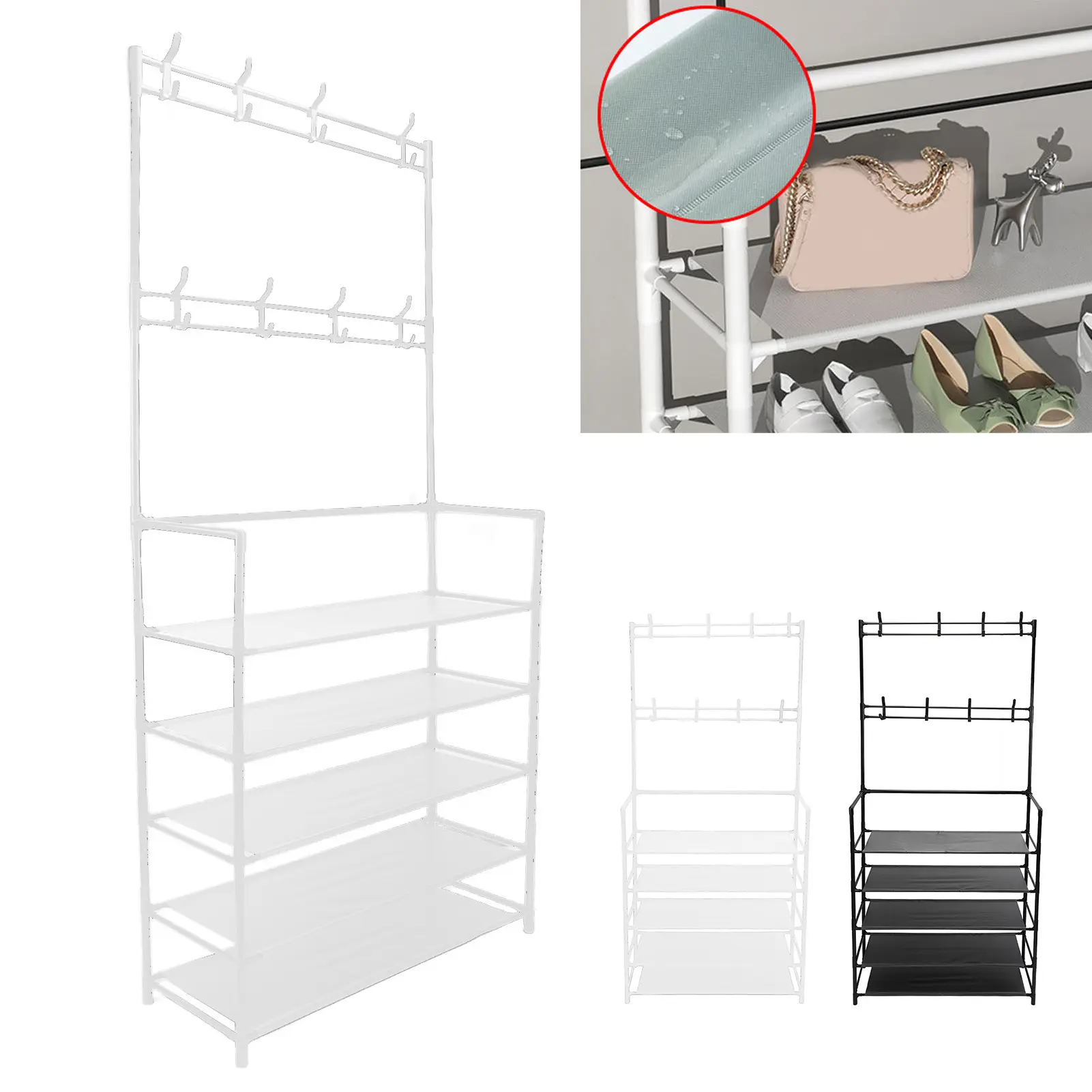 Coat Rack Stand Coat Storage Organizer Multifunction Space Saving 2 In 1 Stable Load Bearing Freestanding with Hooks for Office