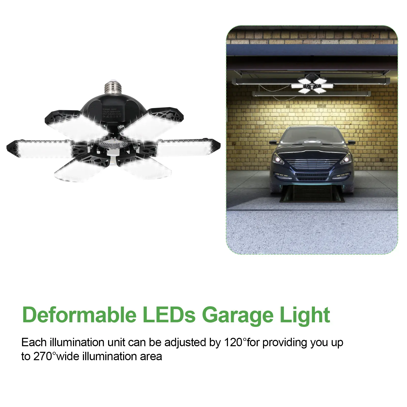 2PCS Ceiling Lamp A C85-265V 160W 152LEDs Garage Light with 6 Adjustable LED Deformable Folding for Garage Warehouse Workshop