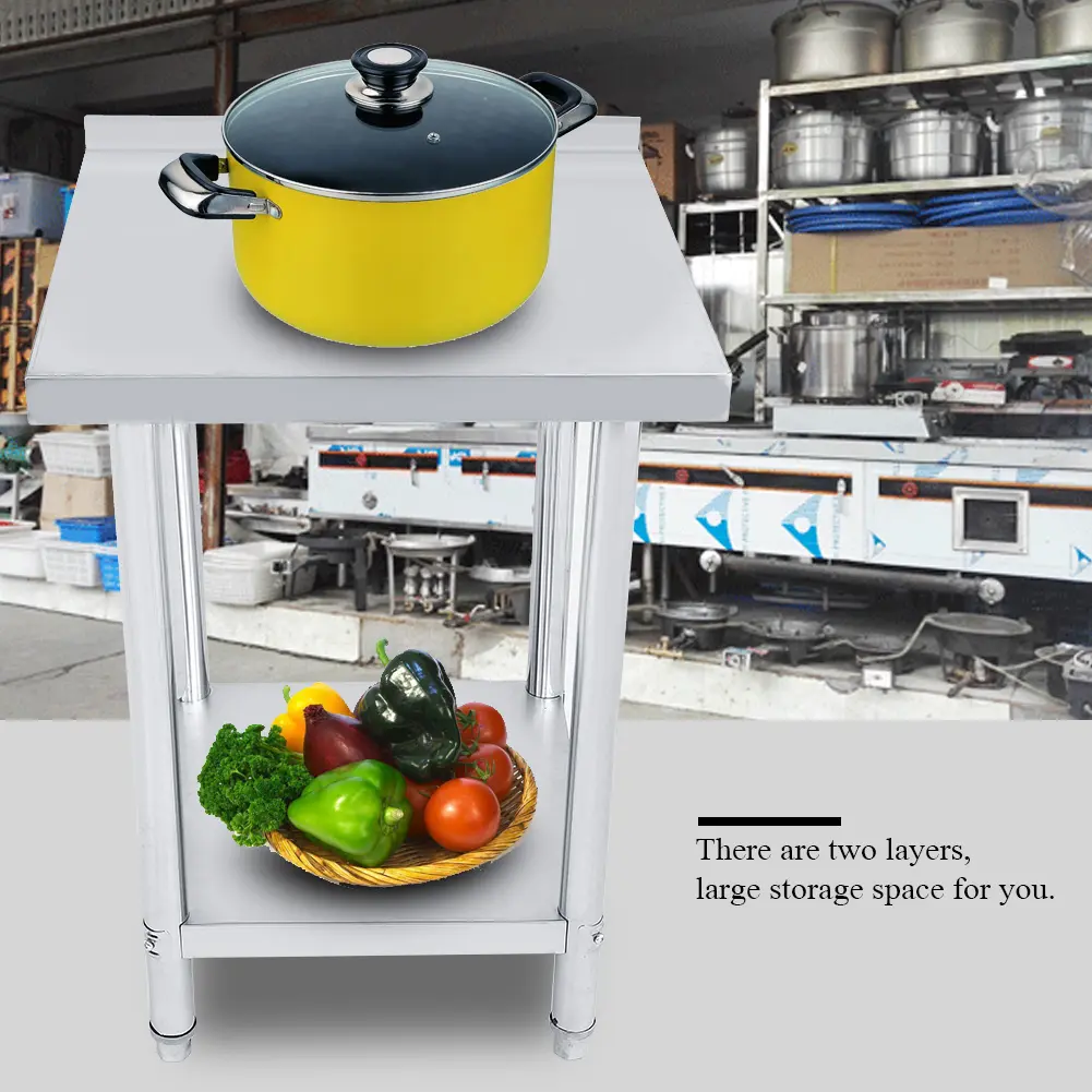 Double Layer Stainless Steel  Operating Table Work Station Kitchen Desk 0.6mm Commercial Kitchen Preparation Table
