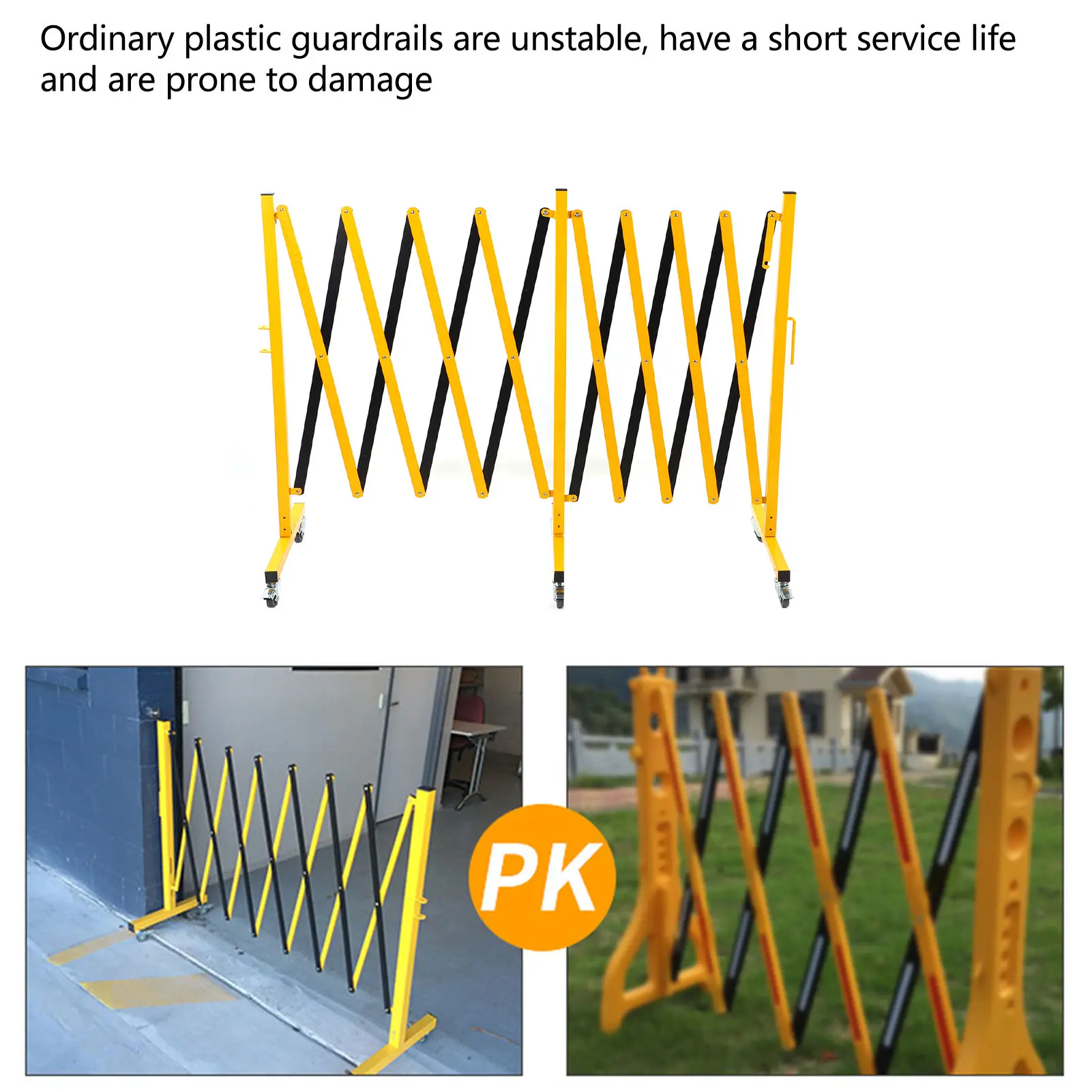 5m Expandable Metal Barricade Iron Column Mesh Reflective Portable Traffic Fence with Locking Coasters