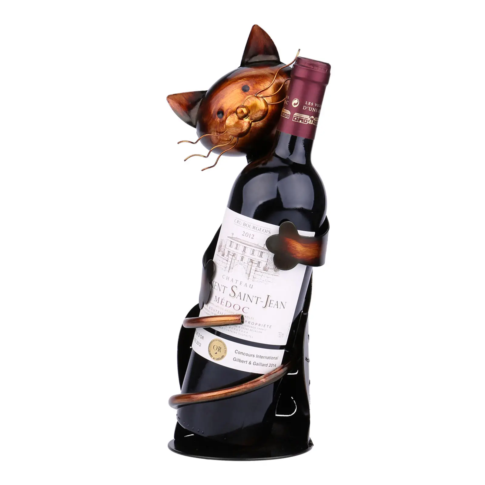 TOOARTS Cat shaped wine holder Wine shelf Metal sculpture Practical sculpture Home decoration Interior decoration Crafts TOOARTS