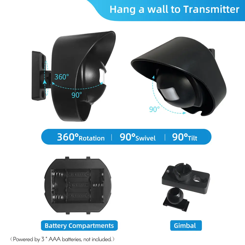 Multifunctional Wireless Driveway Alarm Waterproof Outdoor Motion Sensor Alarm 1 Receiver 2 Transmitters with 38 Chimes 200m