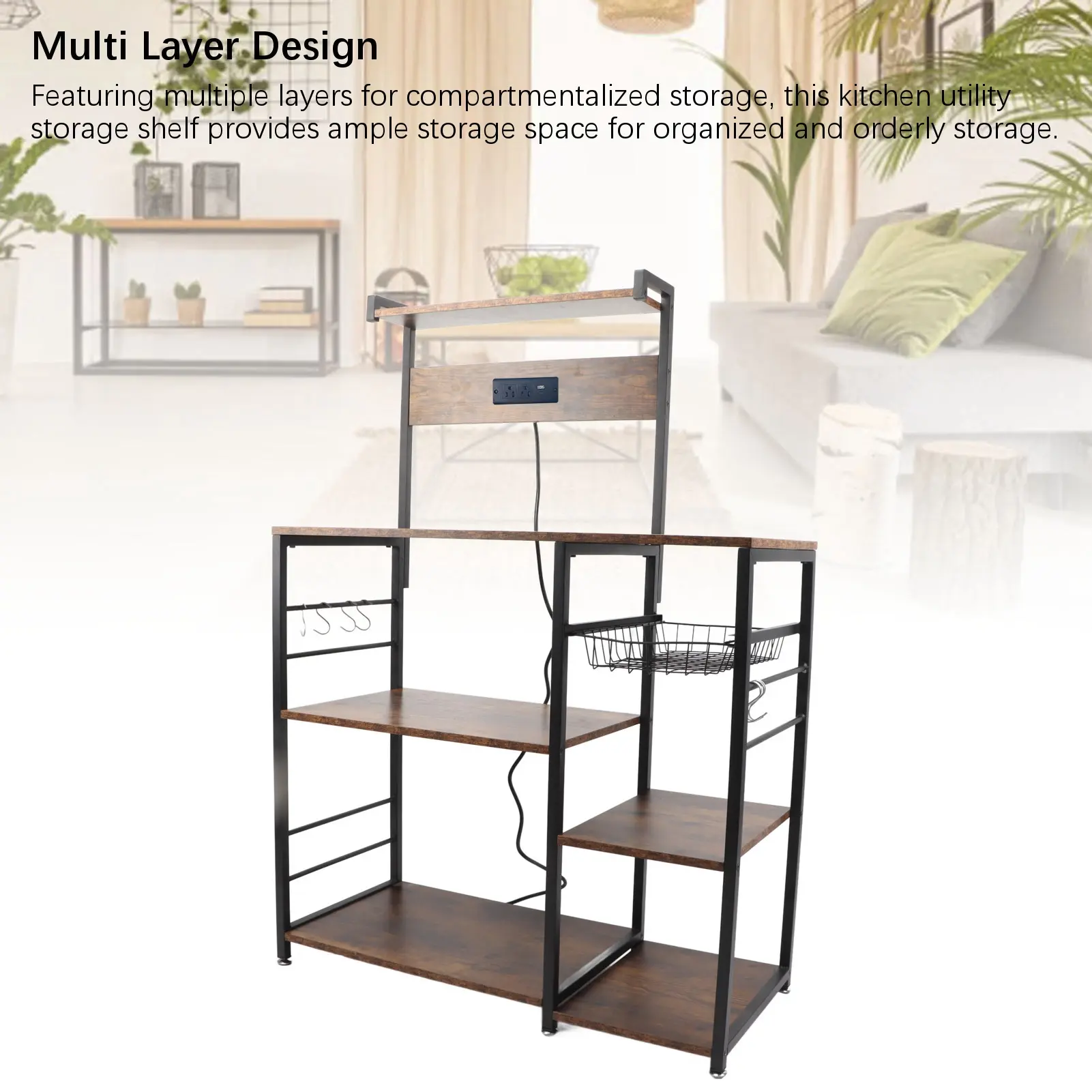 Microwave Oven Stand Strong Load Bearing Steel Pipe Rust Resistant Kitchen Utility Storage Shelf Coffee Bar Station for Spices