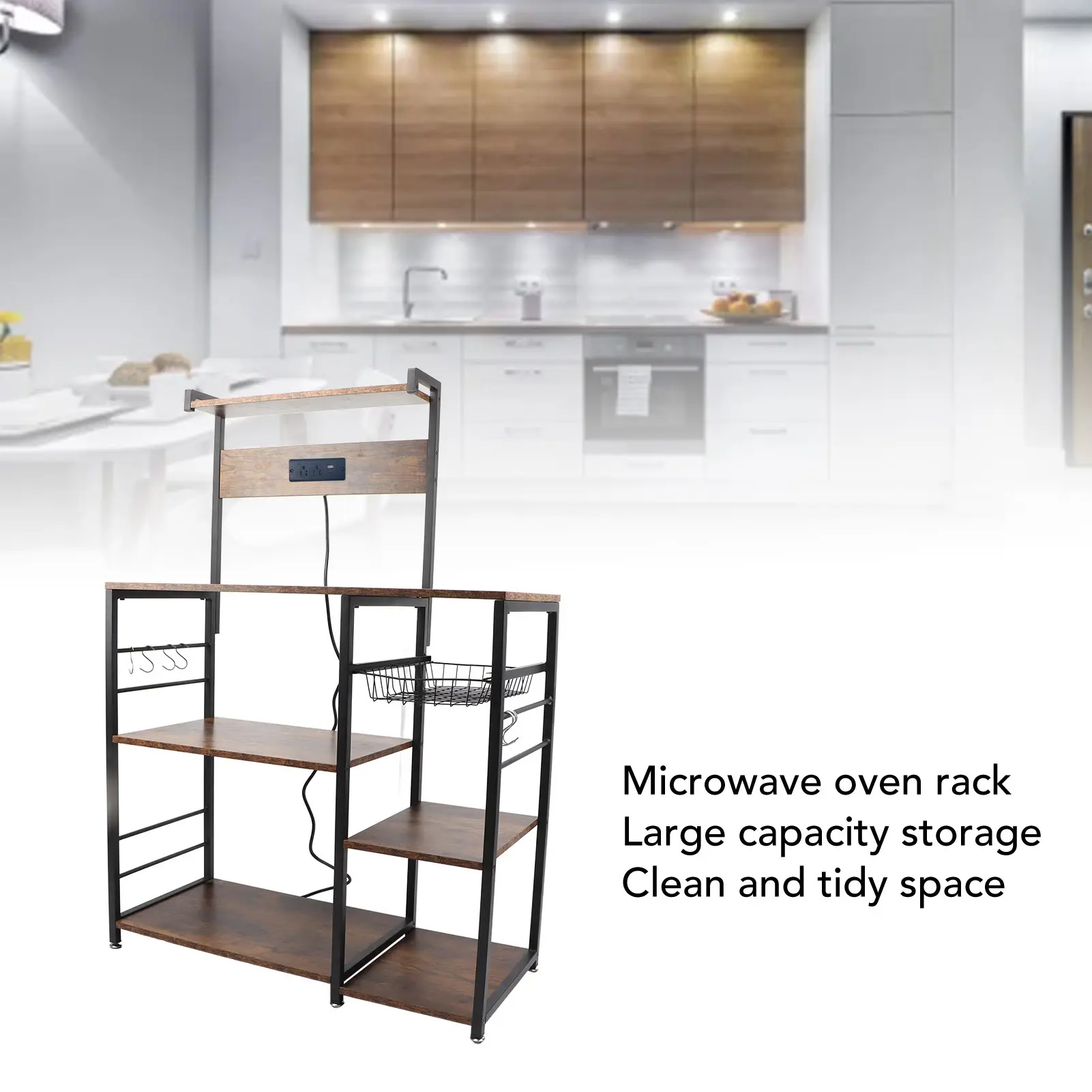 Microwave Oven Stand Strong Load Bearing Steel Pipe Rust Resistant Kitchen Utility Storage Shelf Coffee Bar Station for Spices