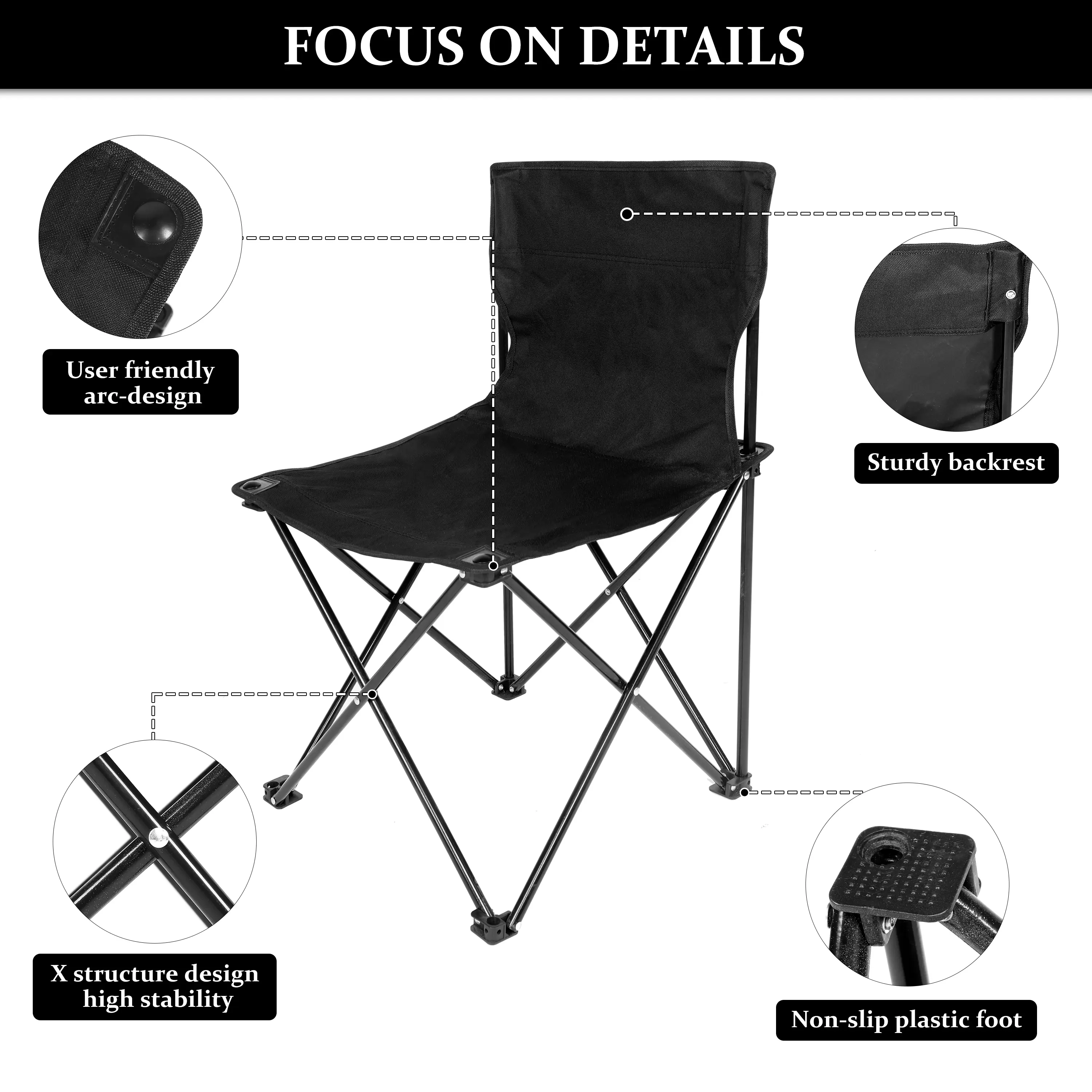YSSOA Portable Folding Camping Chair with Carry Bag for Adults, Collapsible Anti-Slip Padded Oxford Cloth Stool for Beach, Hikin