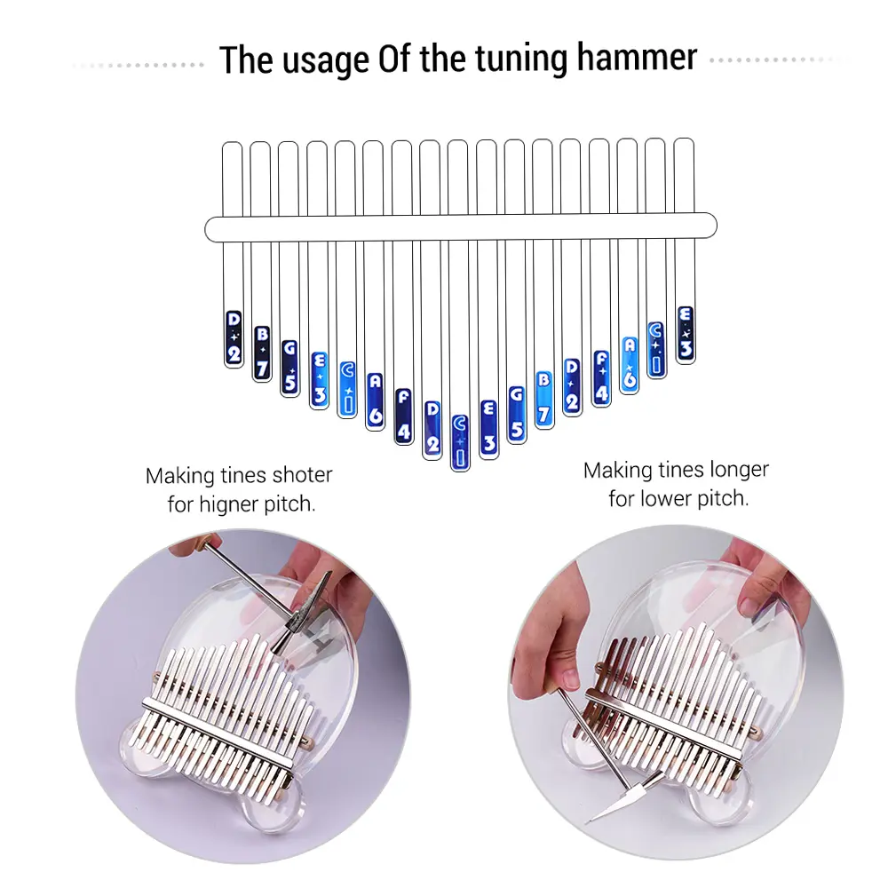 17-Key Piano Transparent Acrylic Material with Carry Bag Musical Note Stickers Tuning Hammer Cleaning Cloth Musical Gift mbira