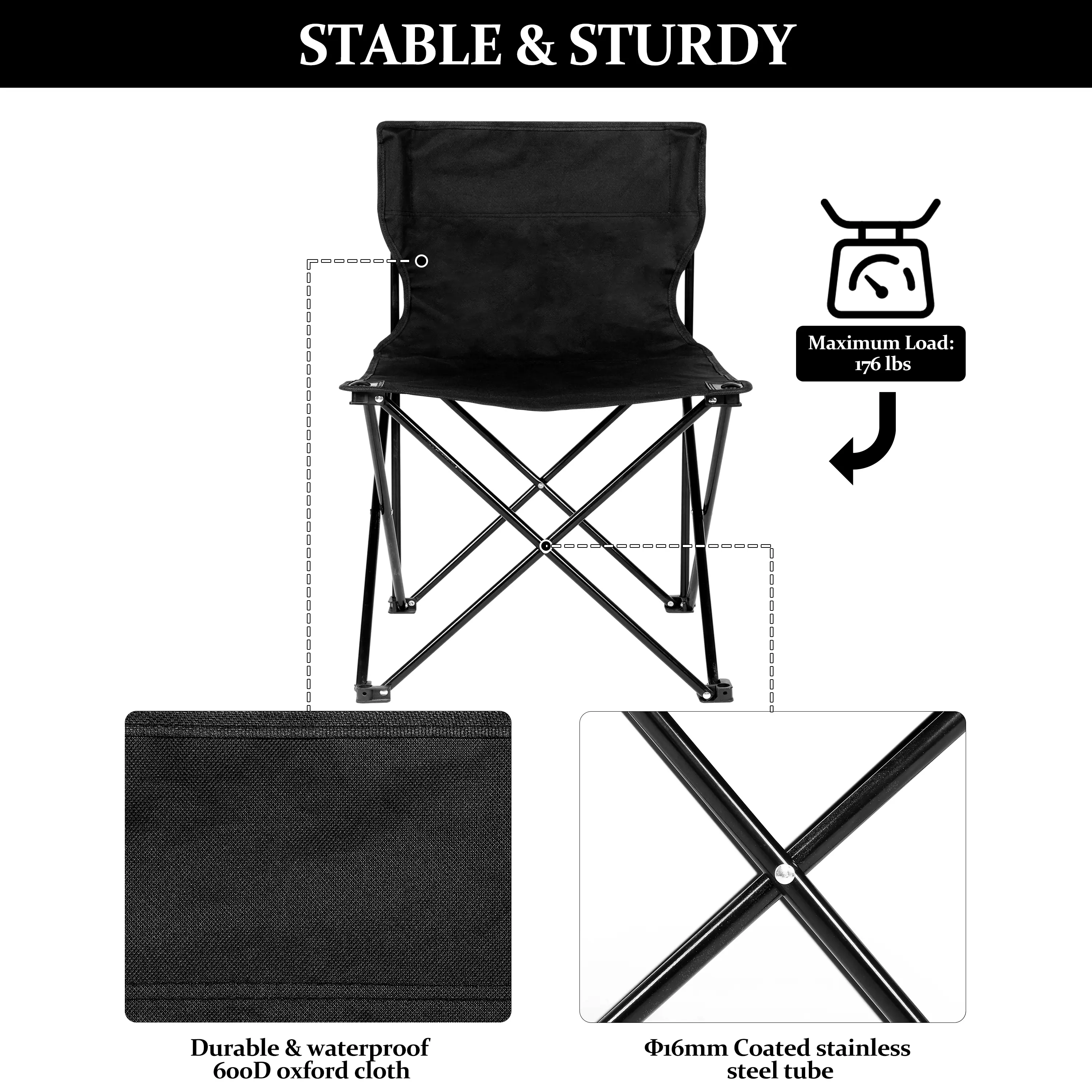 YSSOA Portable Folding Camping Chair with Carry Bag for Adults, Collapsible Anti-Slip Padded Oxford Cloth Stool for Beach, Hikin