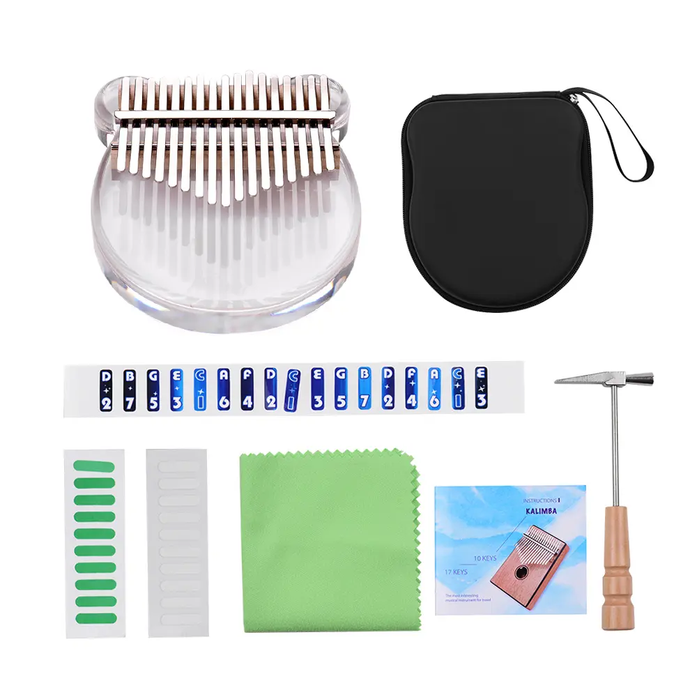 17-Key Piano Transparent Acrylic Material with Carry Bag Musical Note Stickers Tuning Hammer Cleaning Cloth Musical Gift mbira