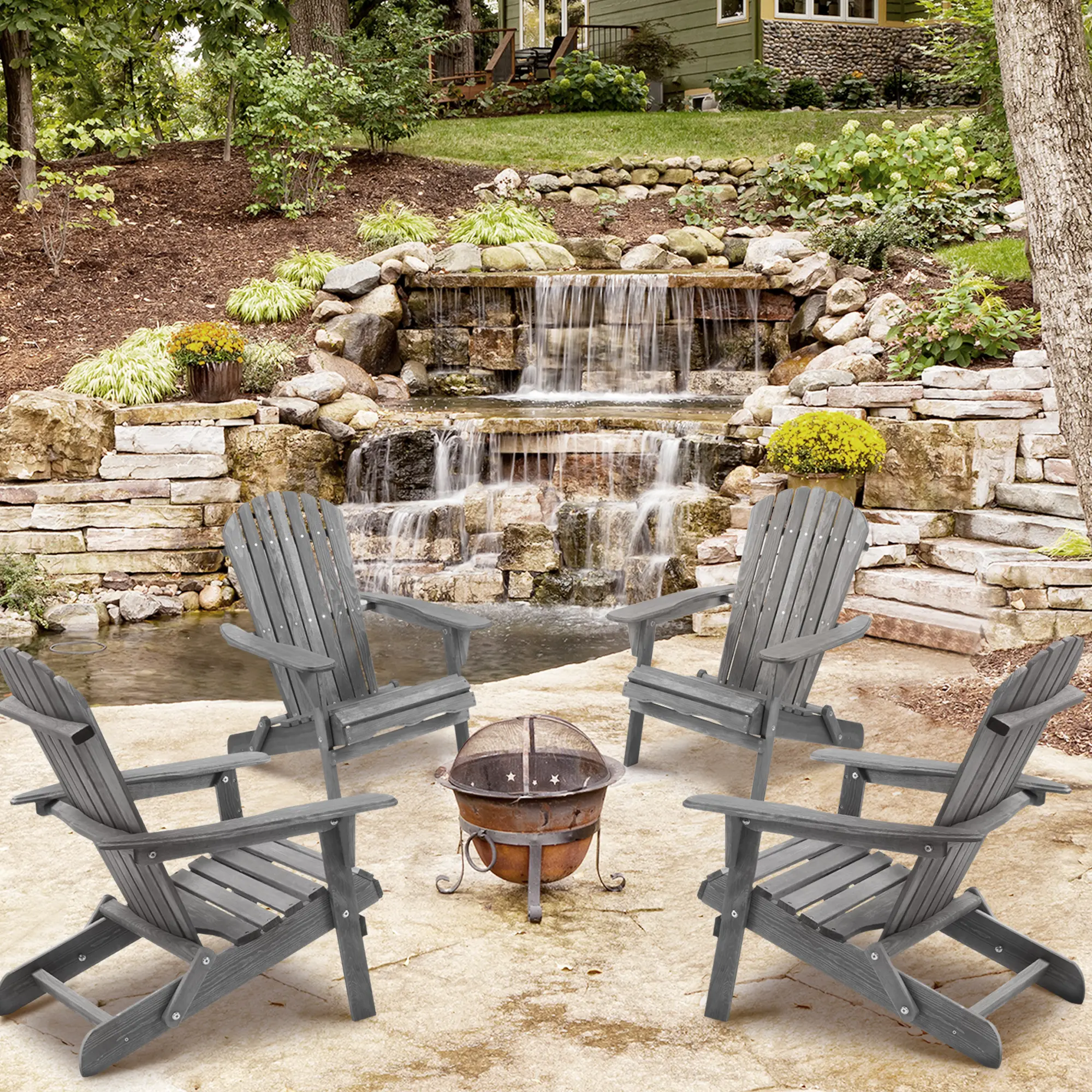 Wood Lounge Patio Chair for Garden Outdoor Wooden Folding Adirondack Chair Set of 2 Solid Cedar Wood Lounge Patio Chair for Gard