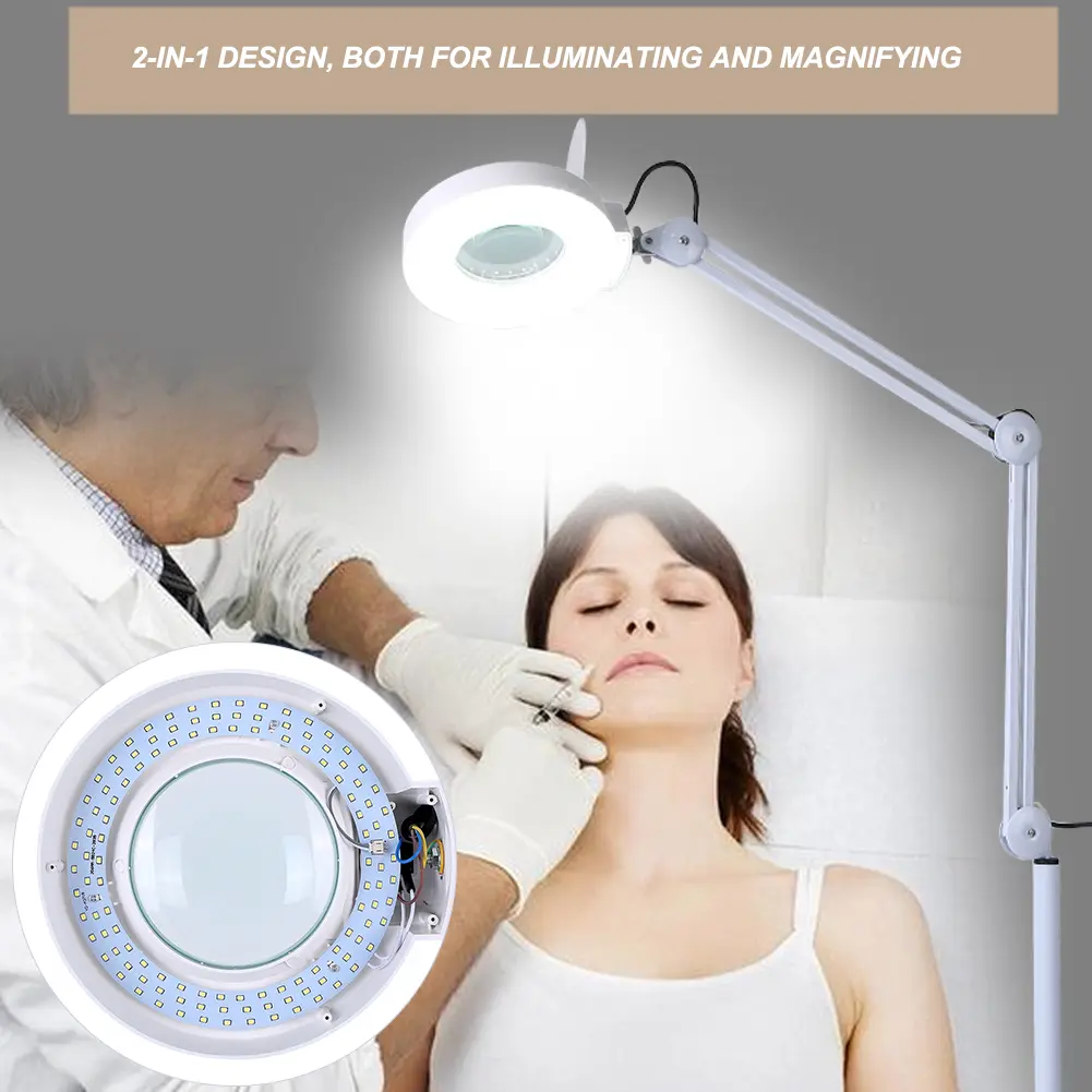 Lighted Magnified Lamp Stand Beauty Cosmetic Makeup Tattoo 5x Magnifying Lighted Magnifier Light Floor LED Lamp Magnifying Lamp