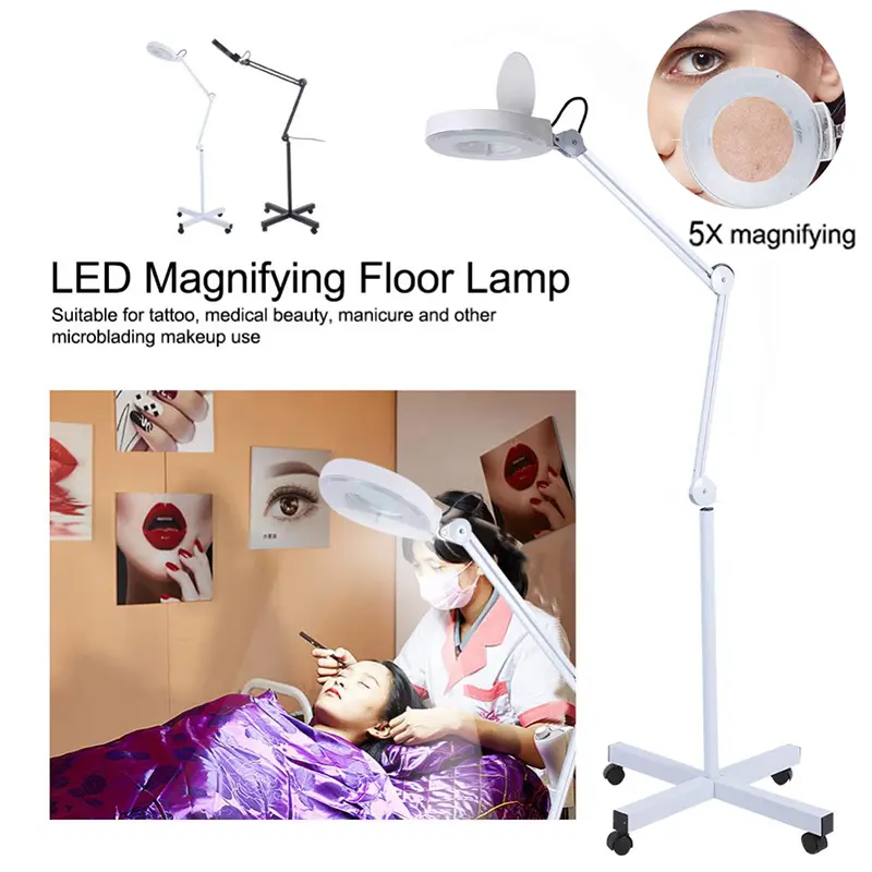 Lighted Magnified Lamp Stand Beauty Cosmetic Makeup Tattoo 5x Magnifying Lighted Magnifier Light Floor LED Lamp Magnifying Lamp