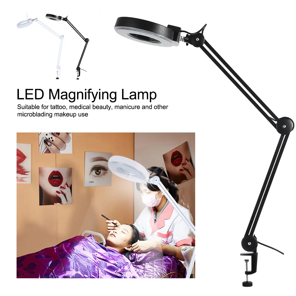 Beauty Cosmetic Tattoo 5x Magnifying LED Lighted Desk Magnifier Light Lamp With Clamp Beauty Magnifier Lamp Desk Magnifier Lamp