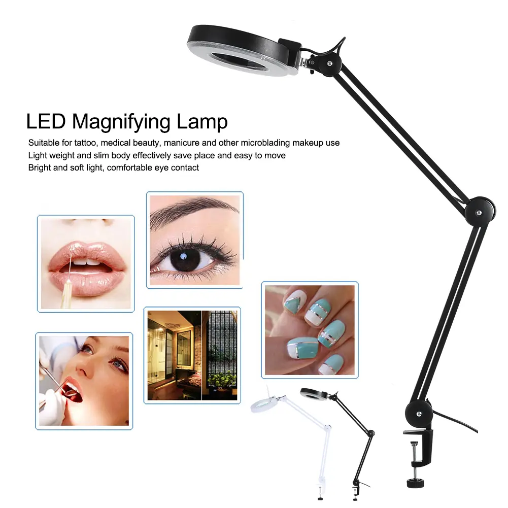 Beauty Cosmetic Tattoo 5x Magnifying LED Lighted Desk Magnifier Light Lamp With Clamp Beauty Magnifier Lamp Desk Magnifier Lamp