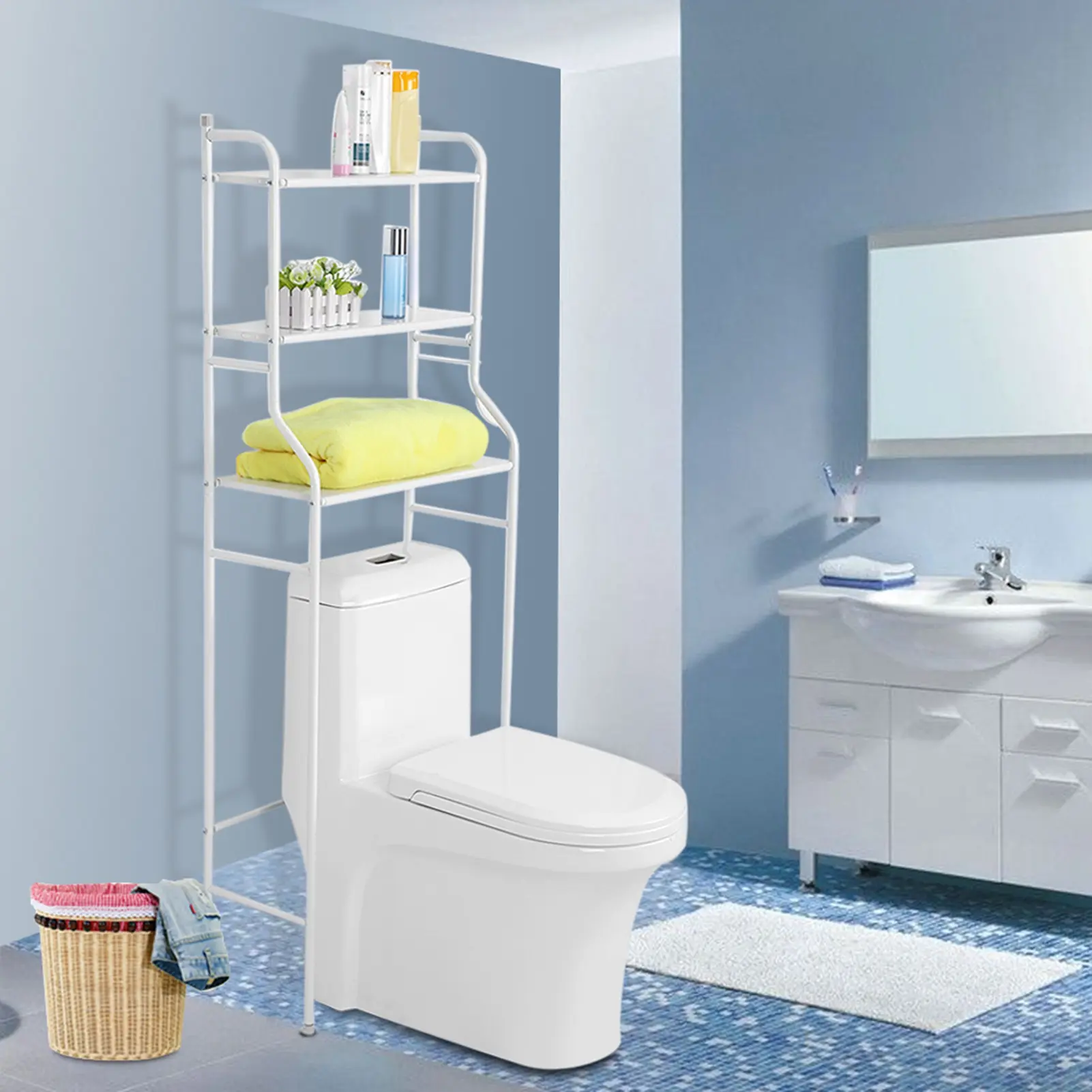3‑Tier Iron Toilet Towel Storage Rack Holder Over Bathroom Shelf Organizer Bathroom Shelf Over Bathroom Rack Over Toilet Shelf