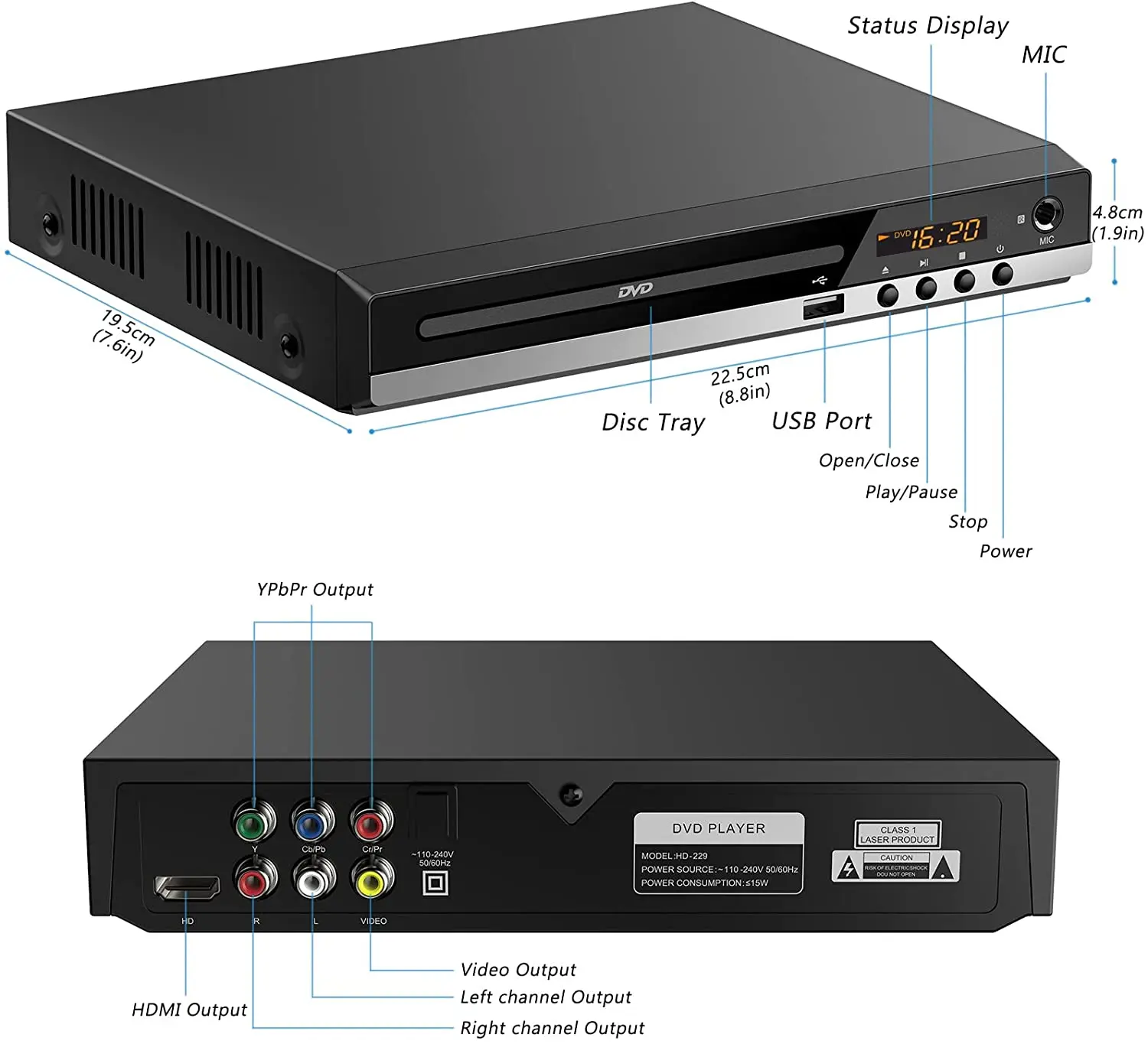 DVD CD Disc Player Home DVD Player DVD CD Disc Player Digital Multimedia Player U Disk Playback HD AV Output with Remote Control