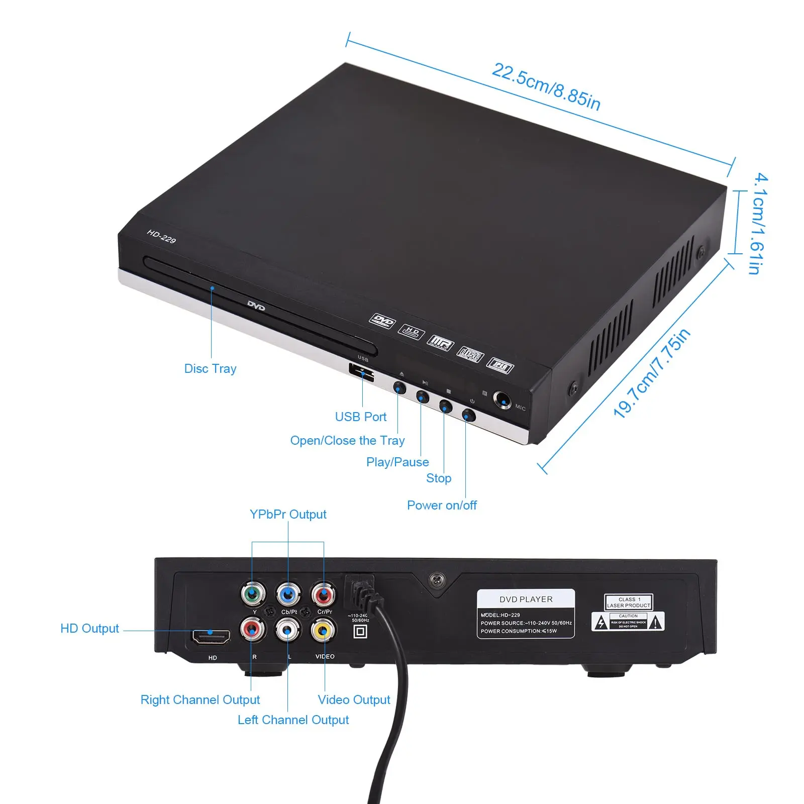 DVD CD Disc Player Home DVD Player DVD CD Disc Player Digital Multimedia Player U Disk Playback HD AV Output with Remote Control