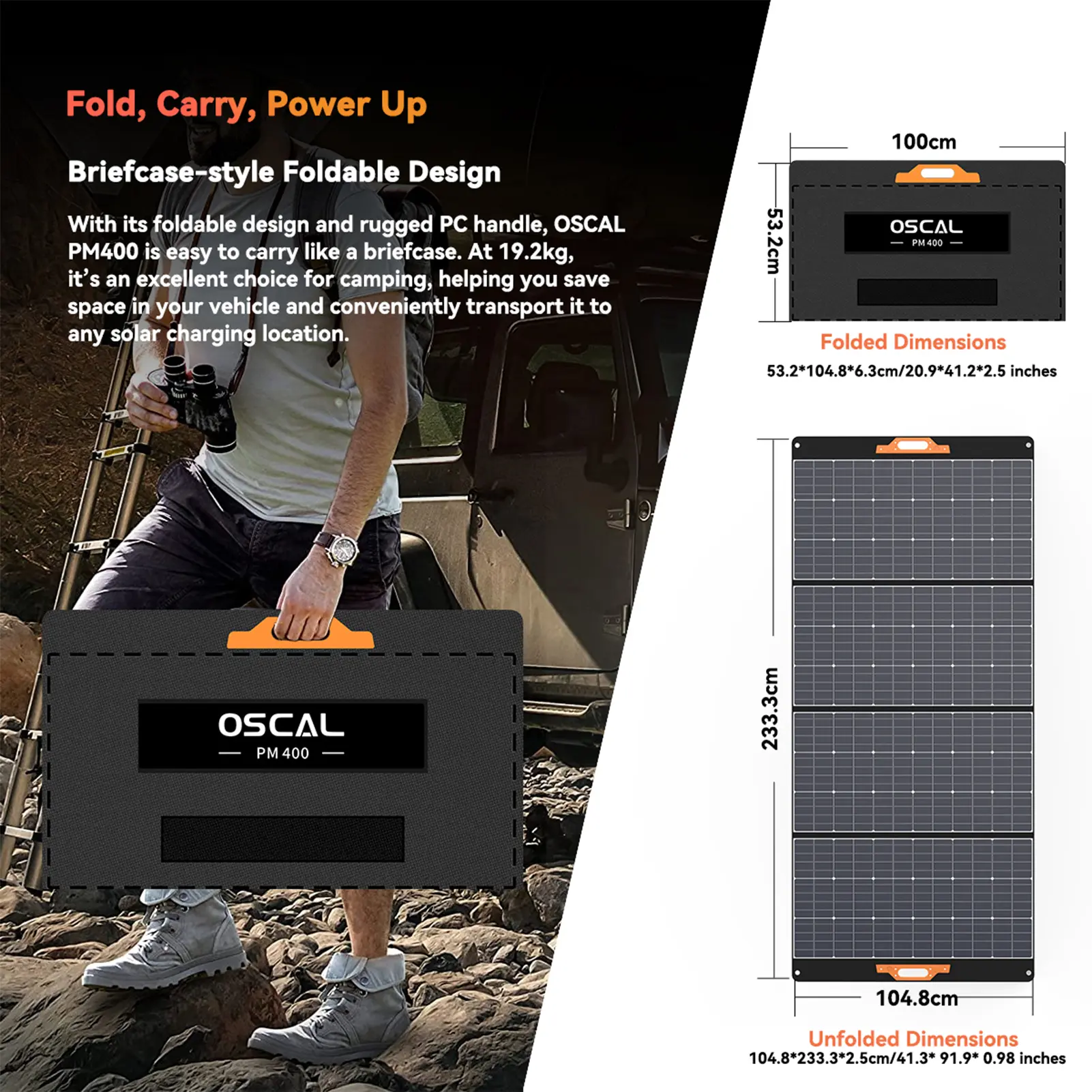 Oscal PM400 400W Foldable Solar Panel 23% High Efficiency Monocrystalline Cells Adjustable Kickstand IP65 Water Repellent ETFE M