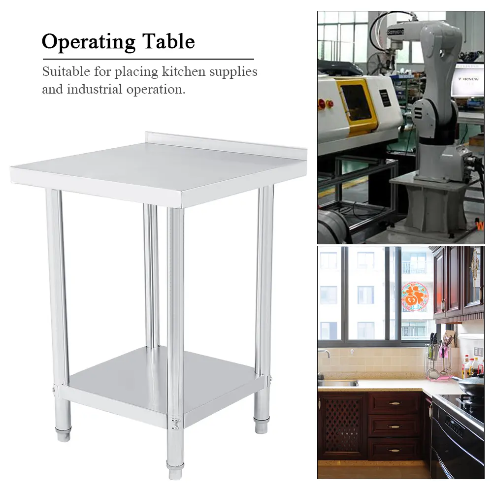 Double Layer Stainless Steel  Operating Table Work Station Kitchen Desk 0.6mm Commercial Kitchen Preparation Table