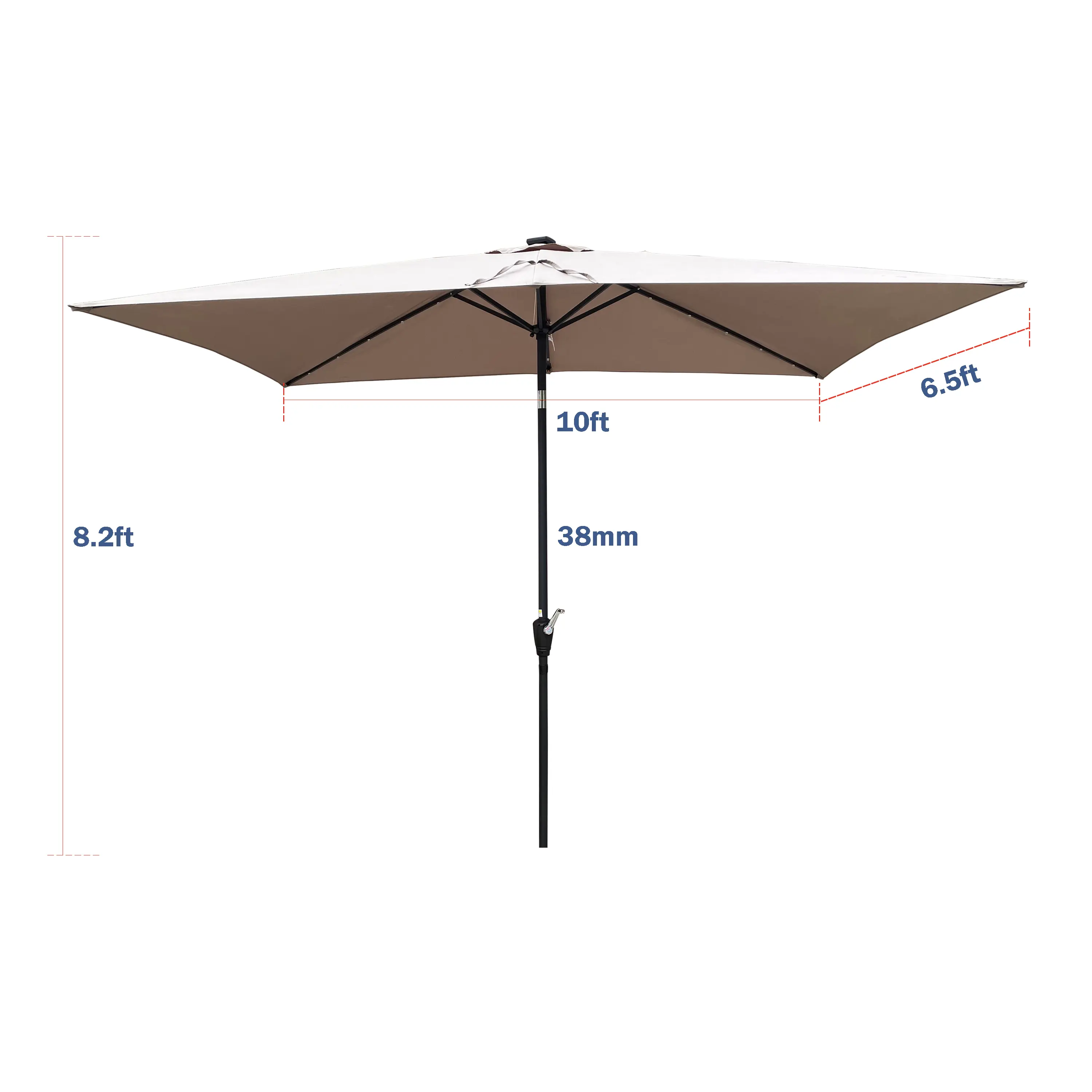 10 x 6.5t Rectangular Patio Solar LED Lighted Outdoor Umbrellas with Crank and Push Button Tilt for Garden Backyard Pool Swimmin