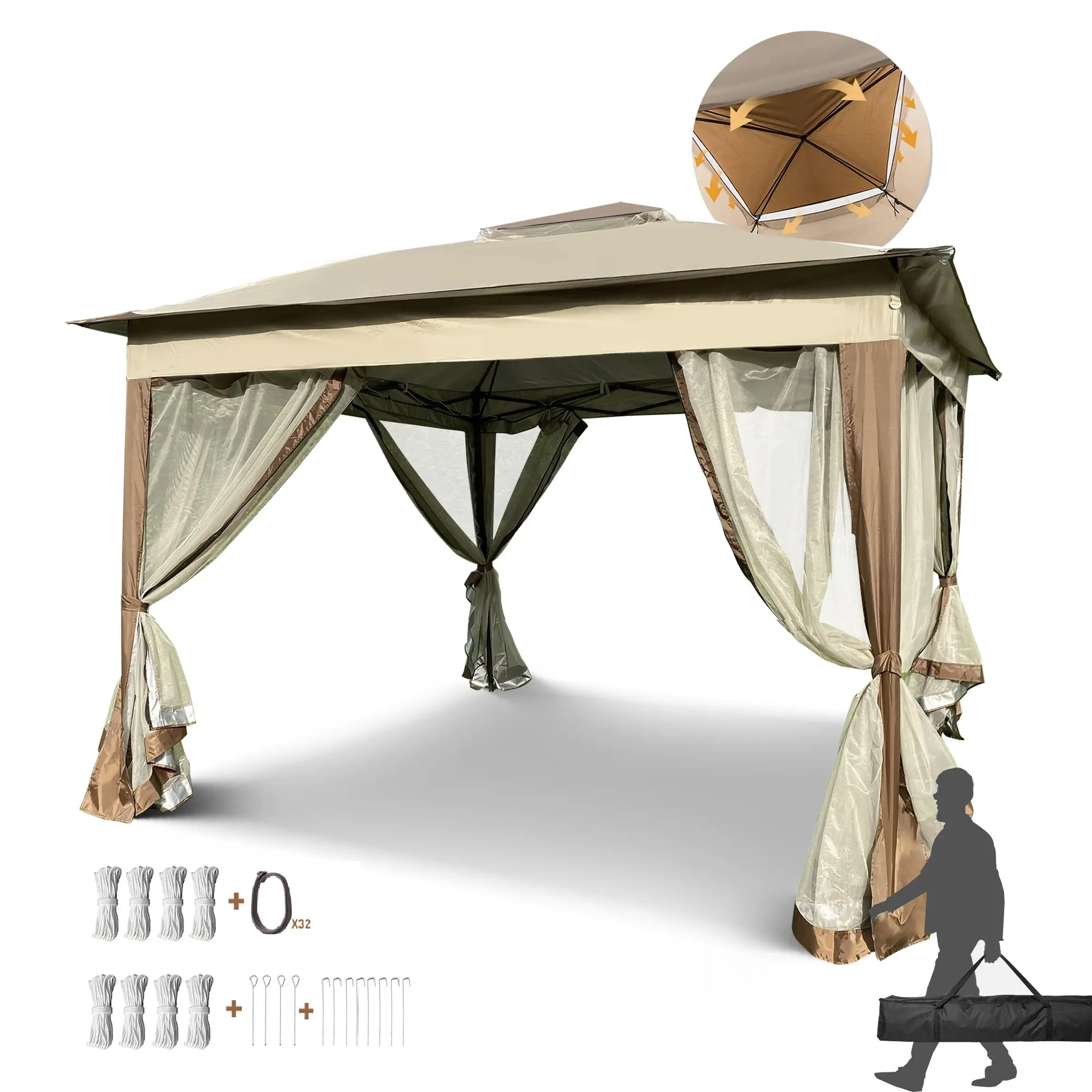 Outdoor 11x 11Ft Pop Up Gazebo Canopy With Removable Zipper Netting,2-Tier Soft Top Event Tent,Suitable For Patio Backyard Garde