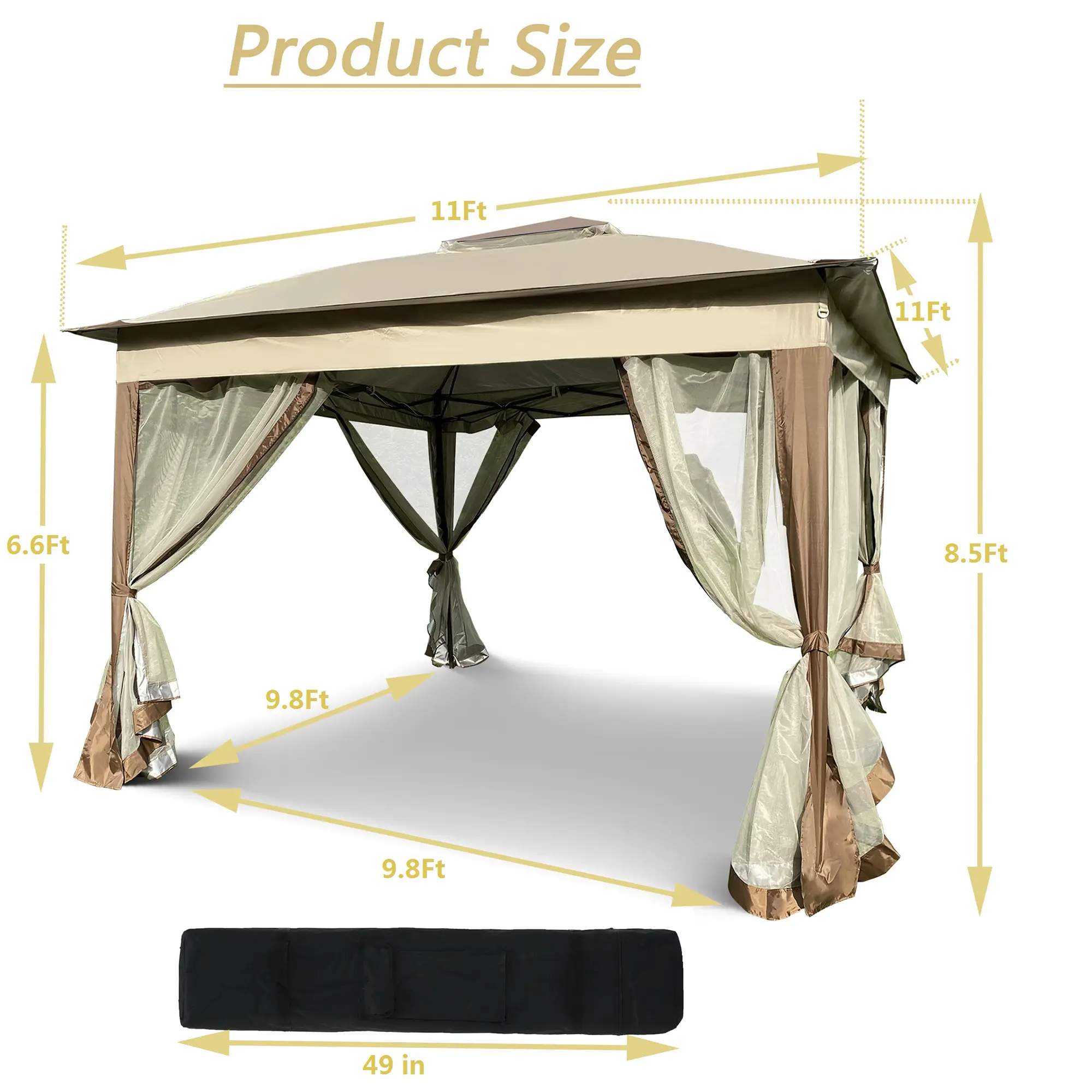 Outdoor 11x 11Ft Pop Up Gazebo Canopy With Removable Zipper Netting,2-Tier Soft Top Event Tent,Suitable For Patio Backyard Garde