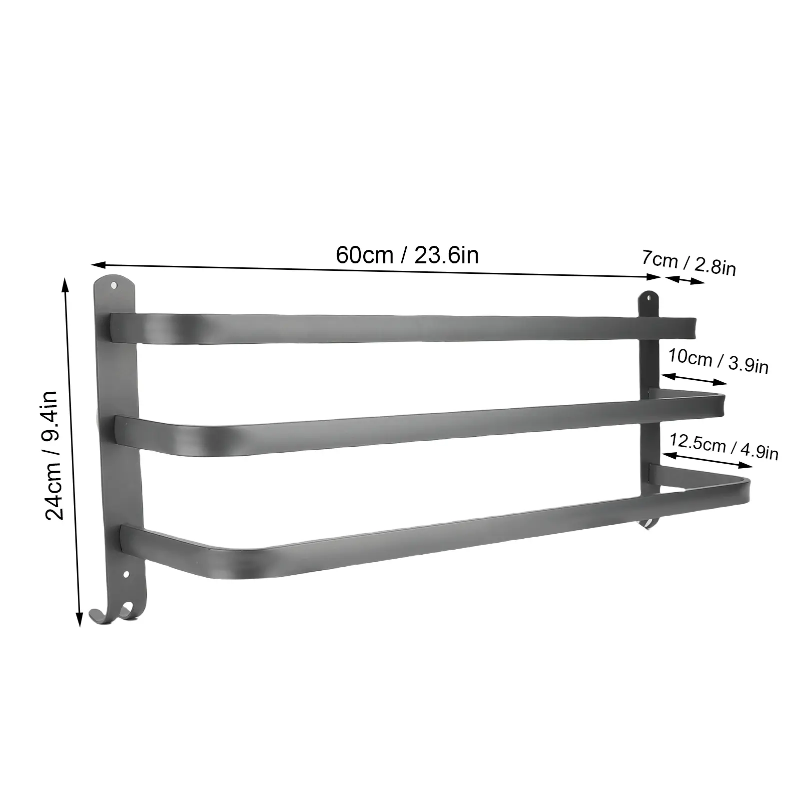 Wall Mounted Towel Holder 60CM Space Saving Enhanced Ventilation Convenient Hook 3 Tier Towel Rod Easy Installation for Hotel