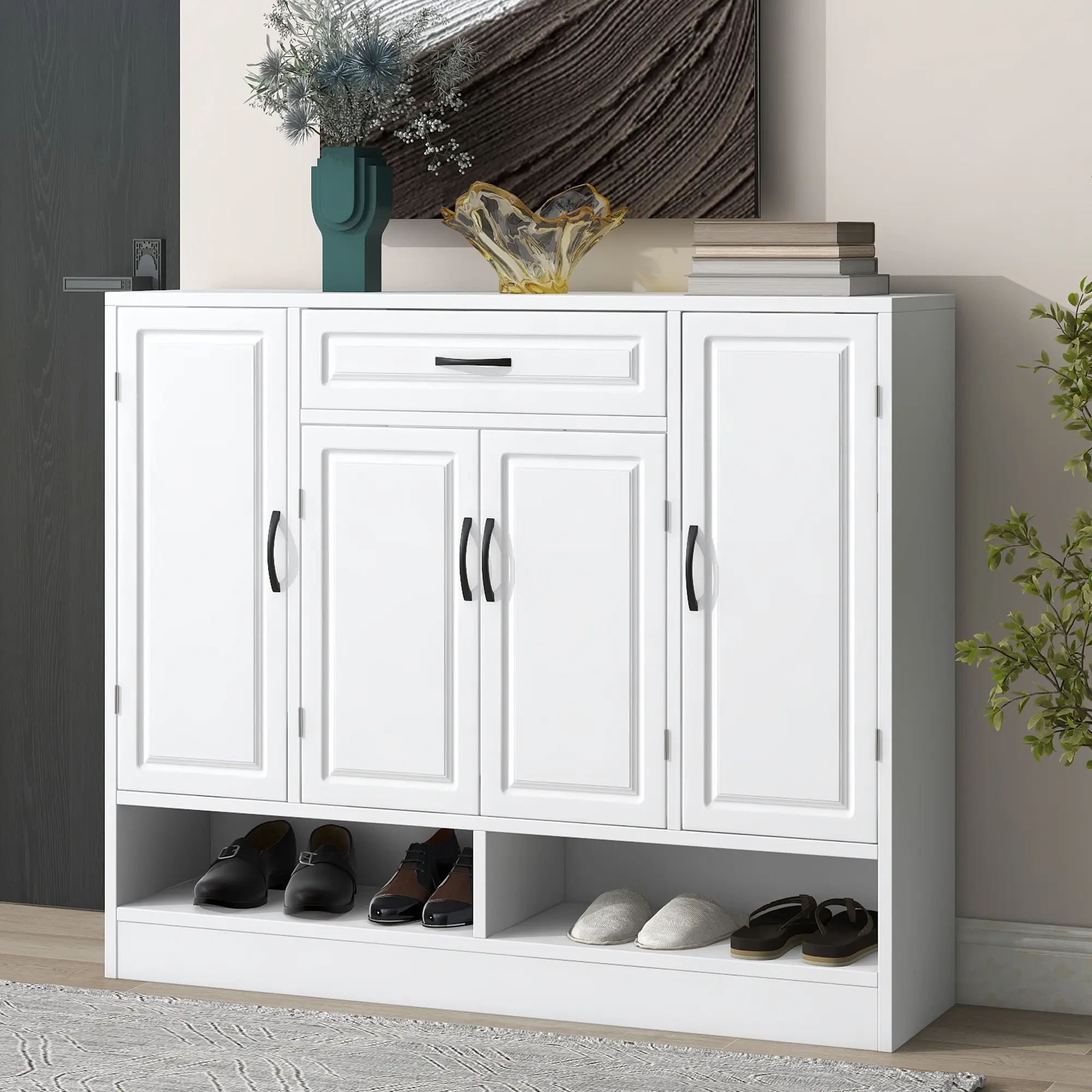 Sleek and Modern Shoe Cabinet with Adjustable Shelves, Minimalist Shoe Storage Organizer with Sturdy Top Surface, Space-saving D