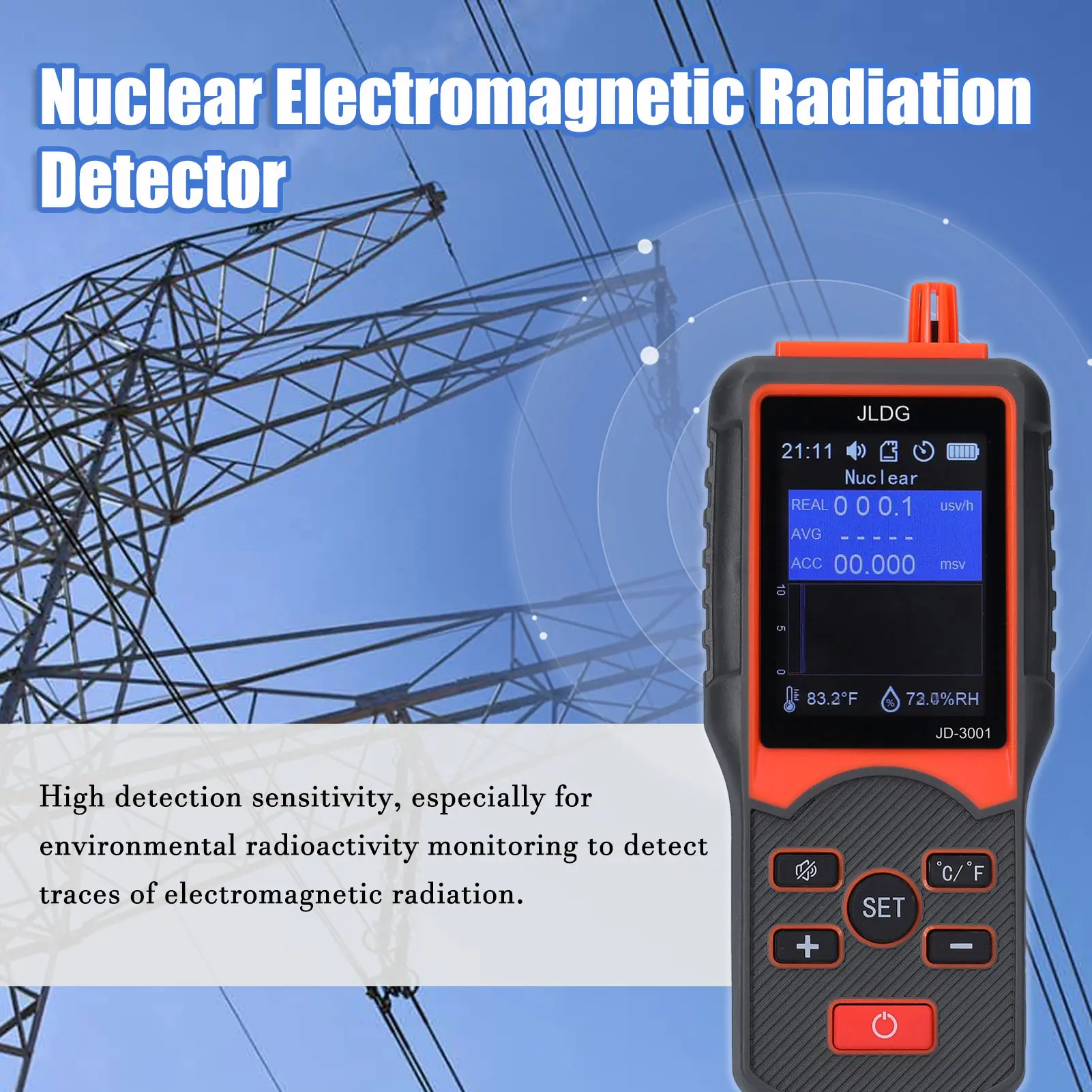 JD-3001 Multifunctional Geiger Counter and Electromagnetic Radiation Detector Temperature and Humidity Measurement Device with D
