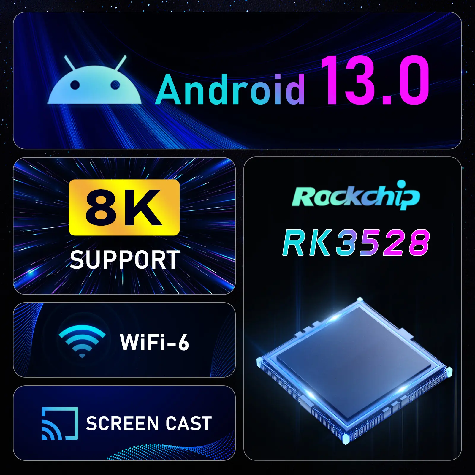 K98 PLUS Android 13.0 Smart TV Box RK3528 Quad-core UHD 4K Media Player H.265 8K Decoding HDR10+ 2.4G/5G WiFi6 BT5.0 4GB+64GB wi
