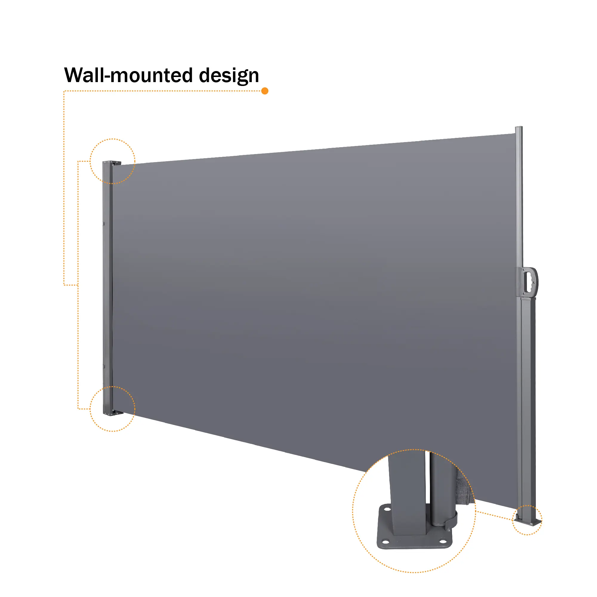 Retractable Side Screen Awning, UV Resistant, Waterproof, Patio Privacy Screen for Garden, Balcony, Courtyard(Dark Grey), 118.1"