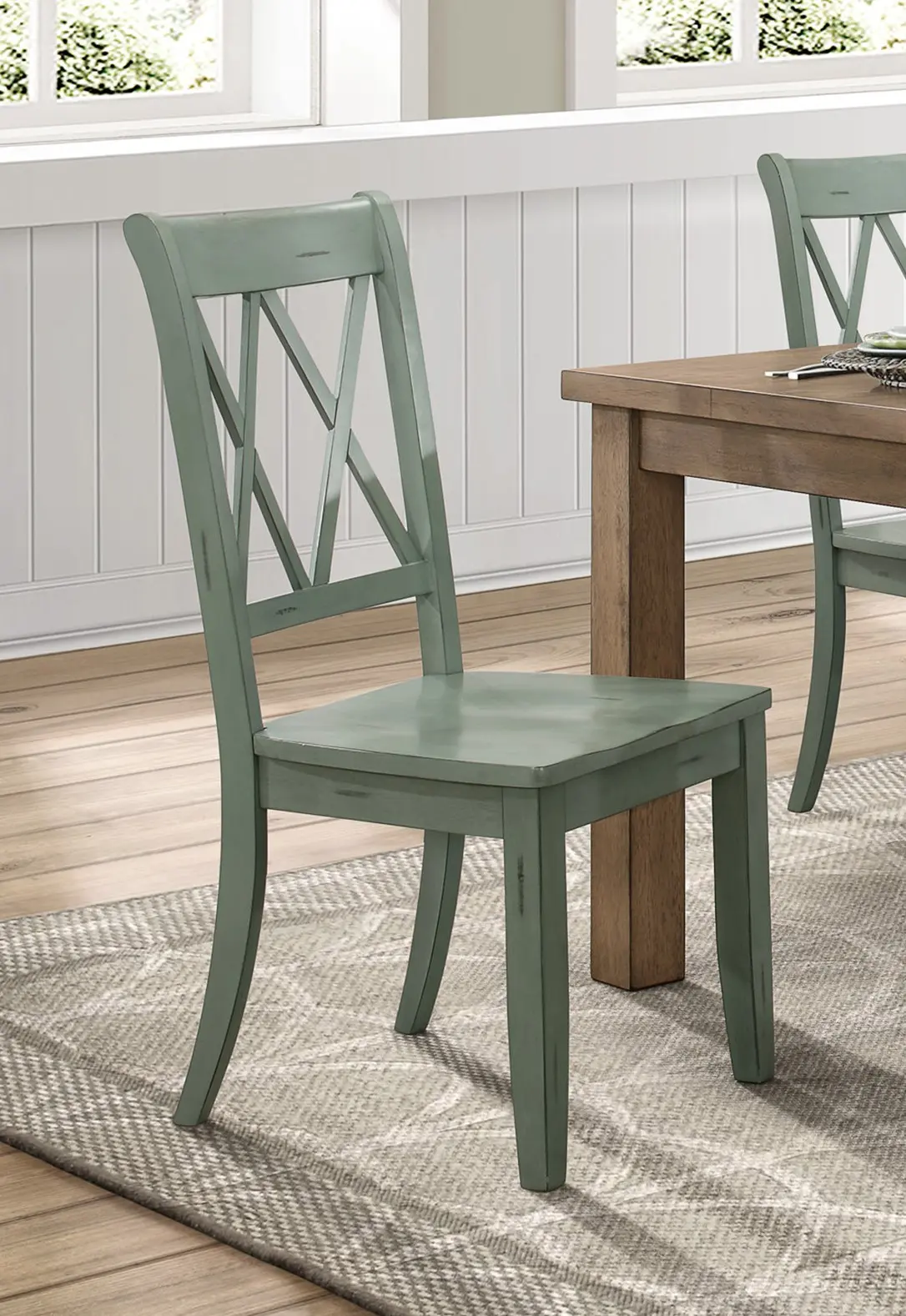 Casual Teal Finish Chairs Set of 2 Pine Veneer Transitional Double-X Back Design Dining Room Chairs,TEAL