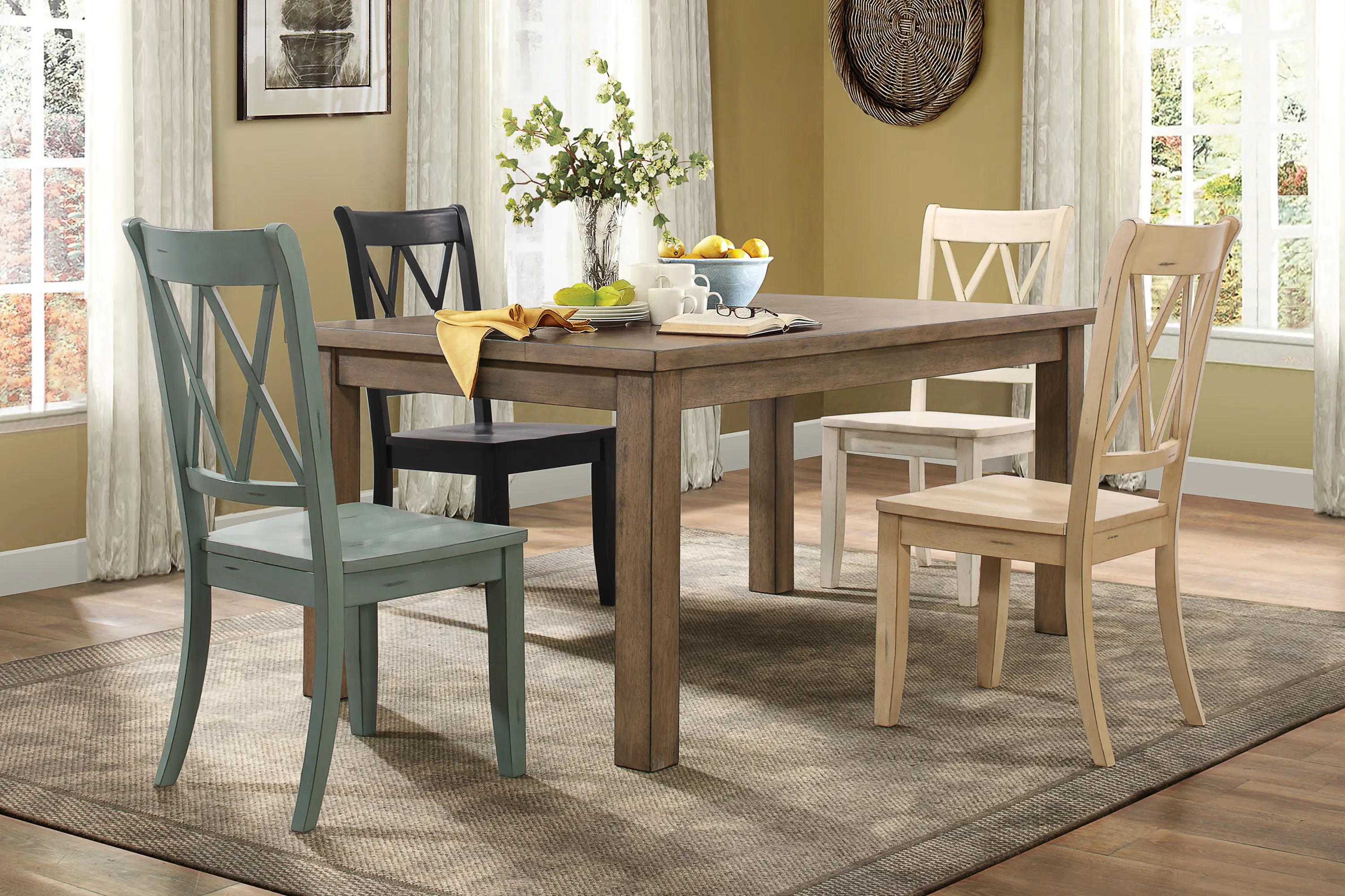 Casual Teal Finish Chairs Set of 2 Pine Veneer Transitional Double-X Back Design Dining Room Chairs,TEAL