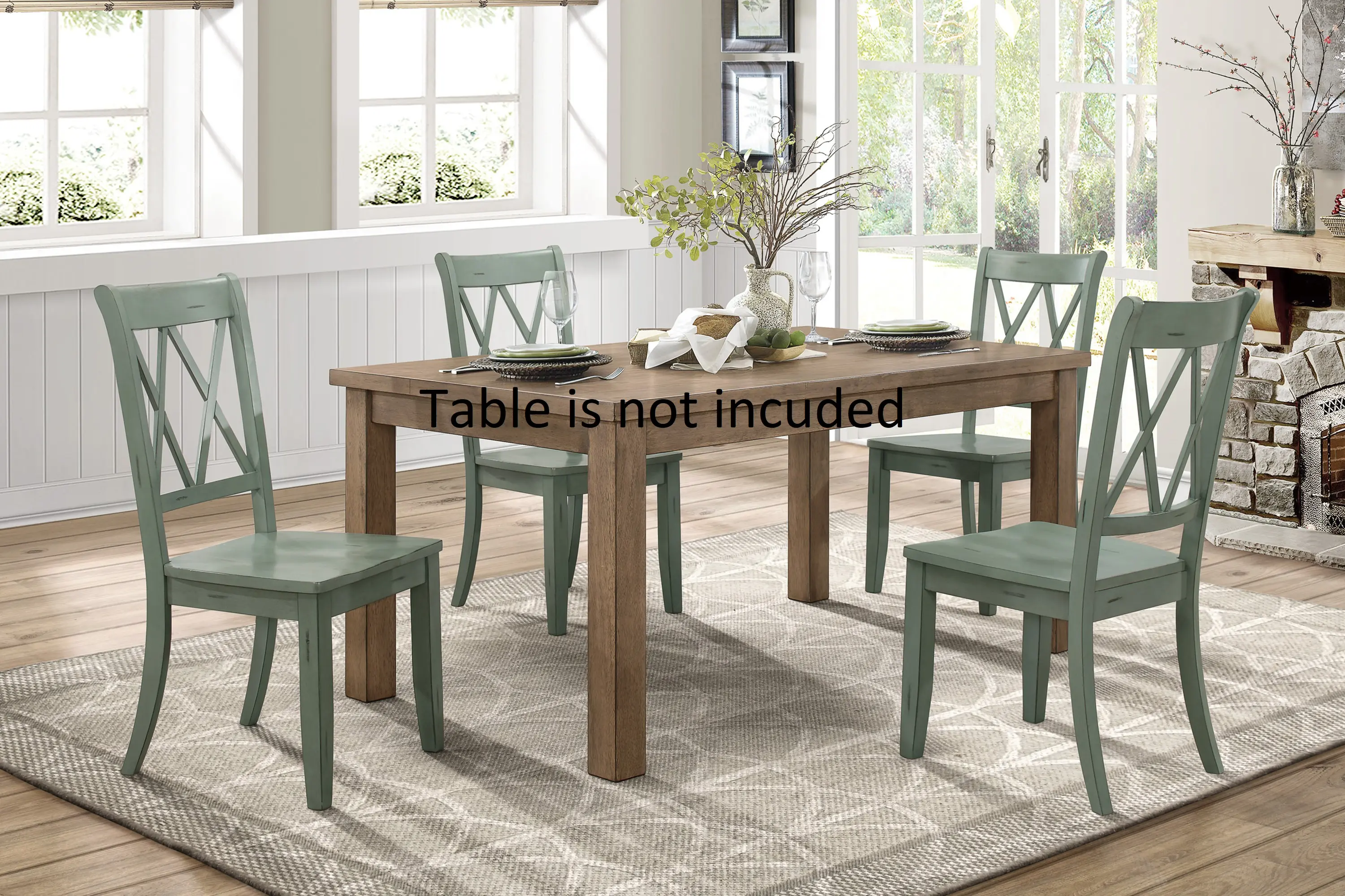 Casual Teal Finish Chairs Set of 2 Pine Veneer Transitional Double-X Back Design Dining Room Chairs,TEAL