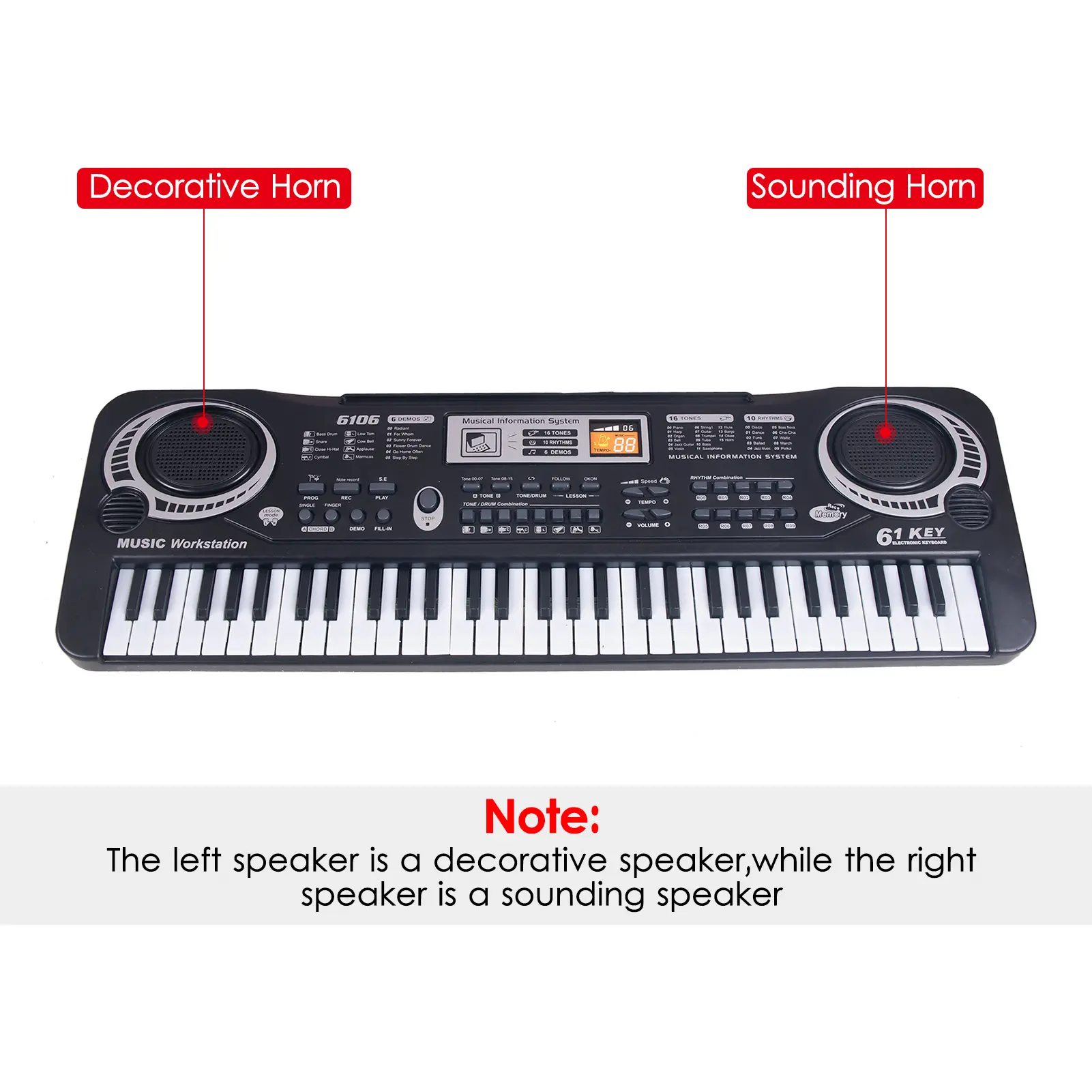 Musical Instrument Electronic Keyboard 61 Keys Black Digital Music Electronic Keyboard Electric Piano Kids Musical Instrument