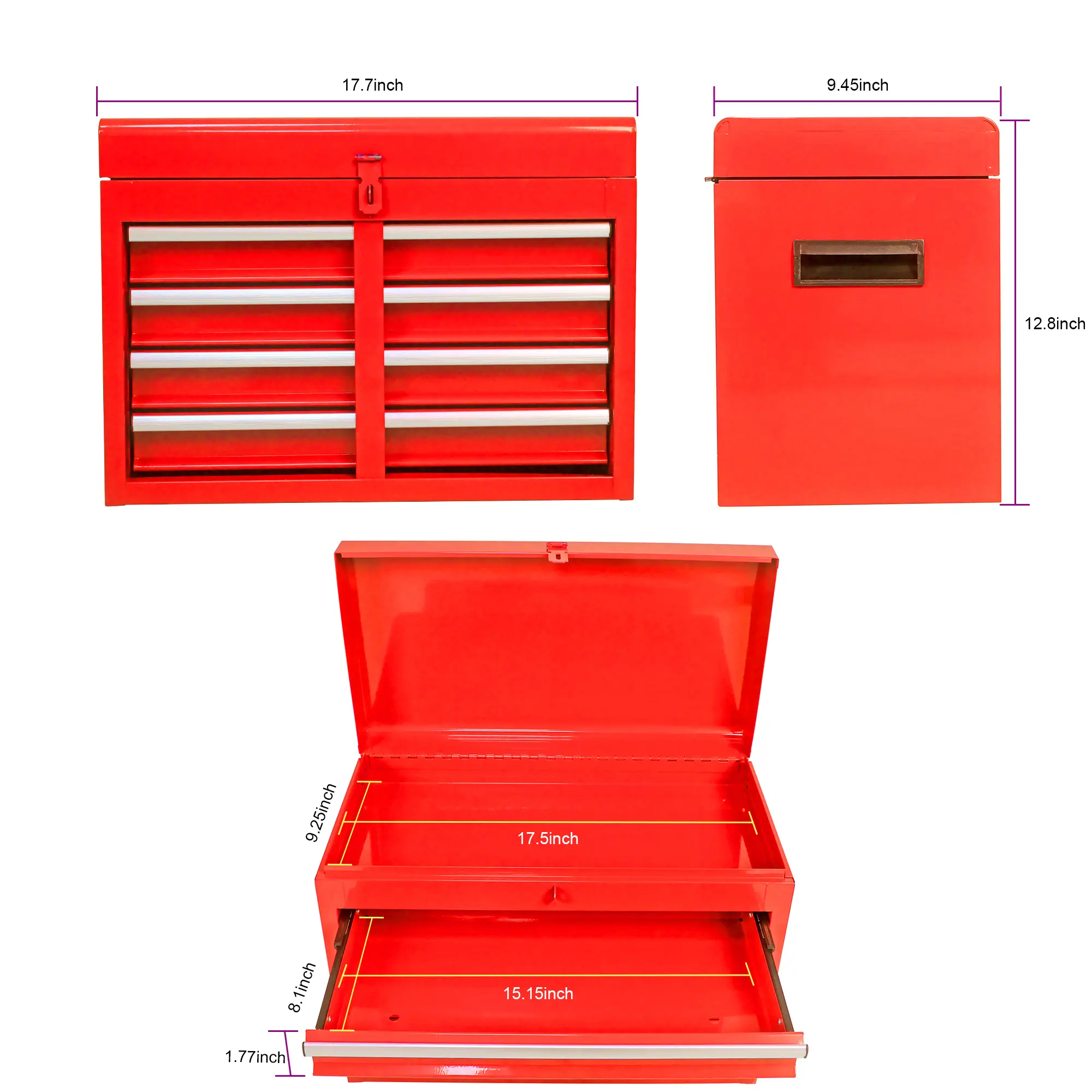 Detachable 5 Drawer Tool Chest with Bottom Cabinet and one Adjustable Shelf--Red