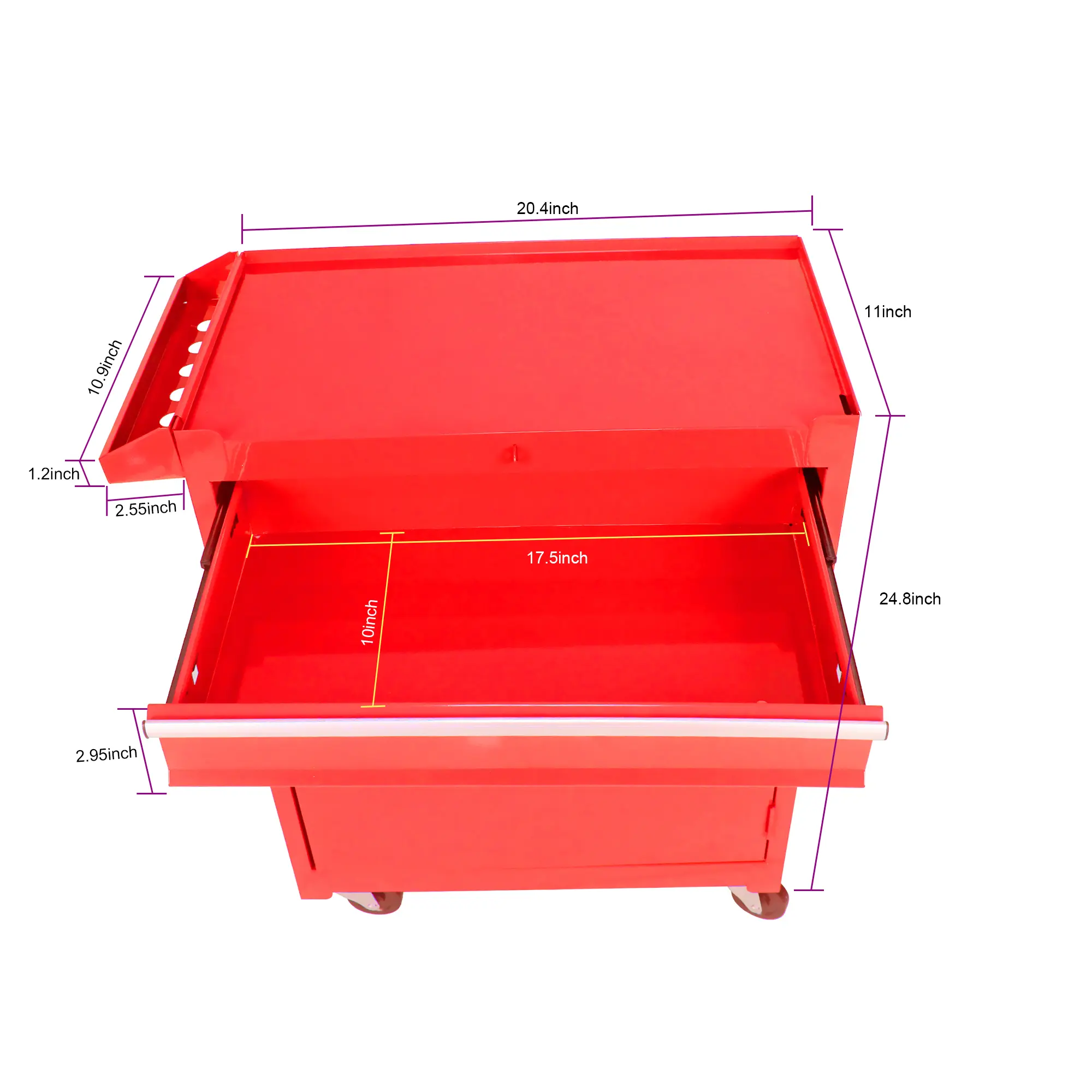 Detachable 5 Drawer Tool Chest with Bottom Cabinet and one Adjustable Shelf--Red