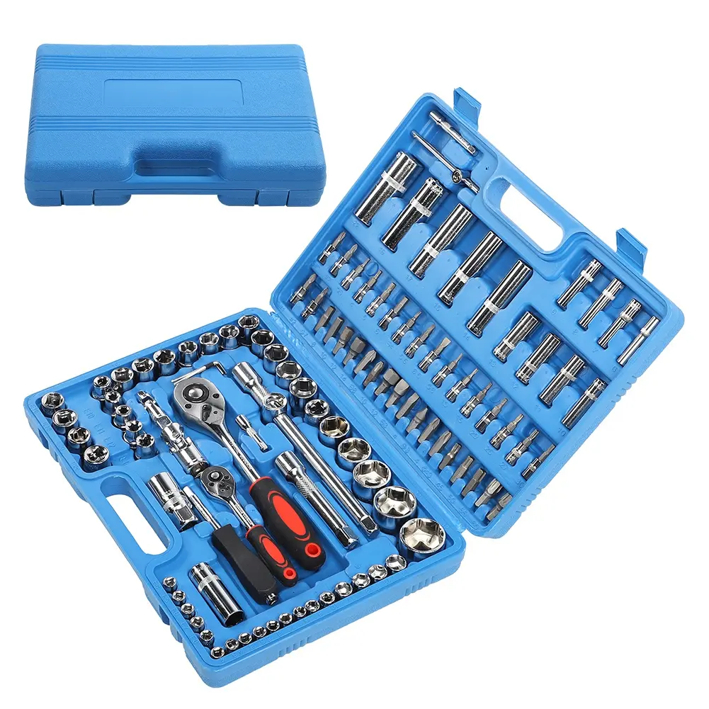 Ratchet Wrench Set 1/4in 1/2in CR40 Steel Socket Set Tool Case + Box Hand Tool Kits Socket Set Steel Socket Set Tool Kit