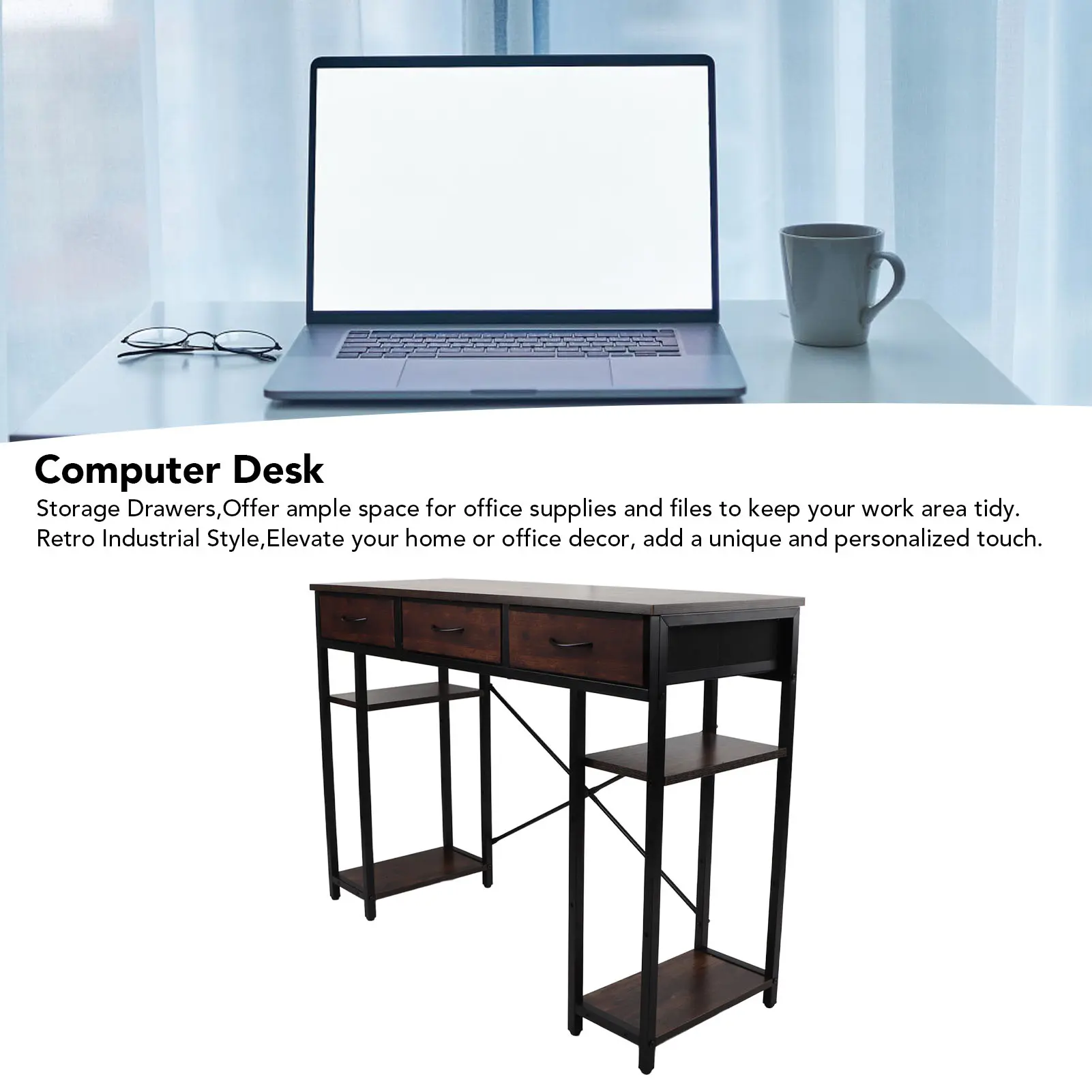 Gaming Study Writing Table PC Desk Home Computer Desk Retro Industrial  Strong Load Bearing Capacity Versatile for Studio