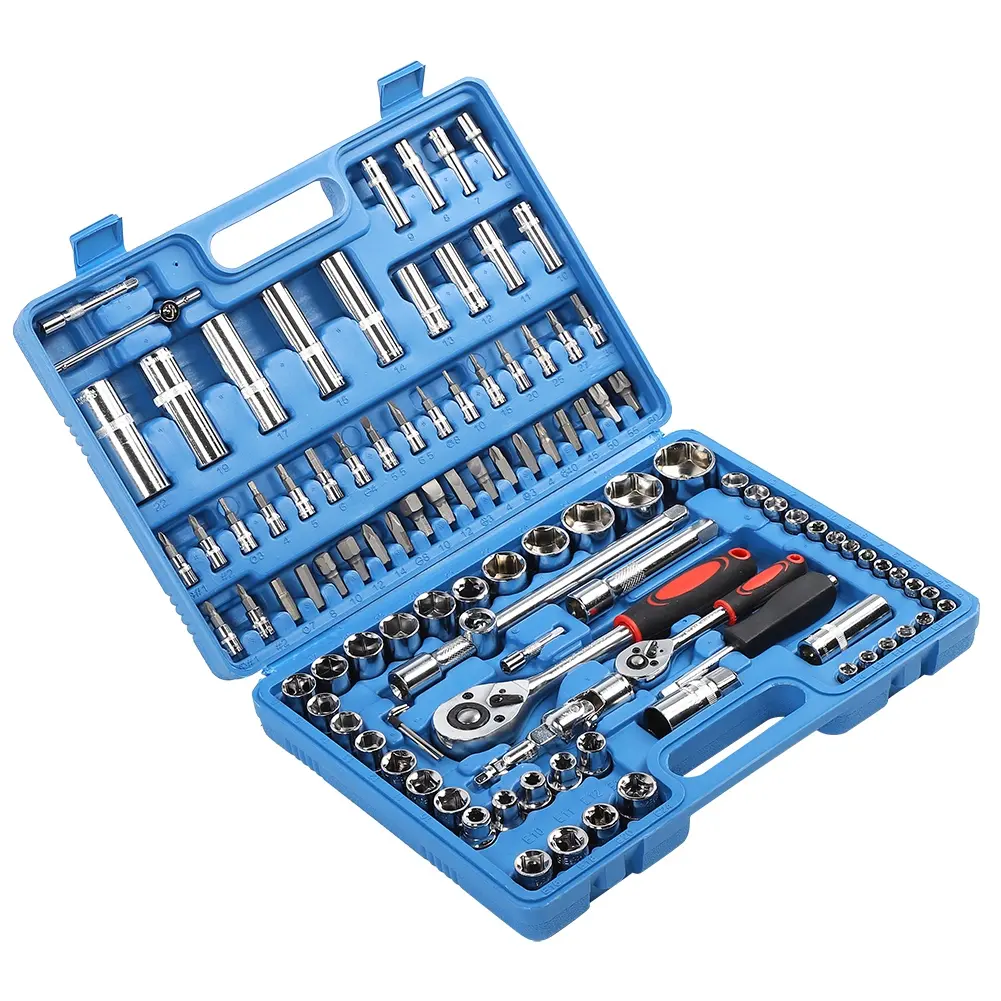 Ratchet Wrench Set 1/4in 1/2in CR40 Steel Socket Set Tool Case + Box Hand Tool Kits Socket Set Steel Socket Set Tool Kit